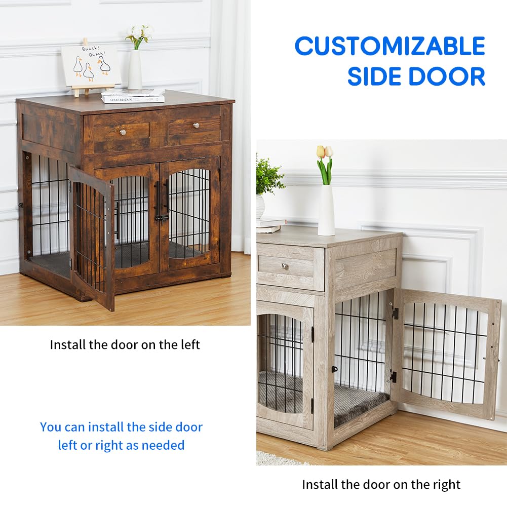 Dog Crate Furniture with Drawers, Wooden Dog Kennel Furniture for Large Breed,End Table Wood Dog House for Indoor Use,Dog Crate