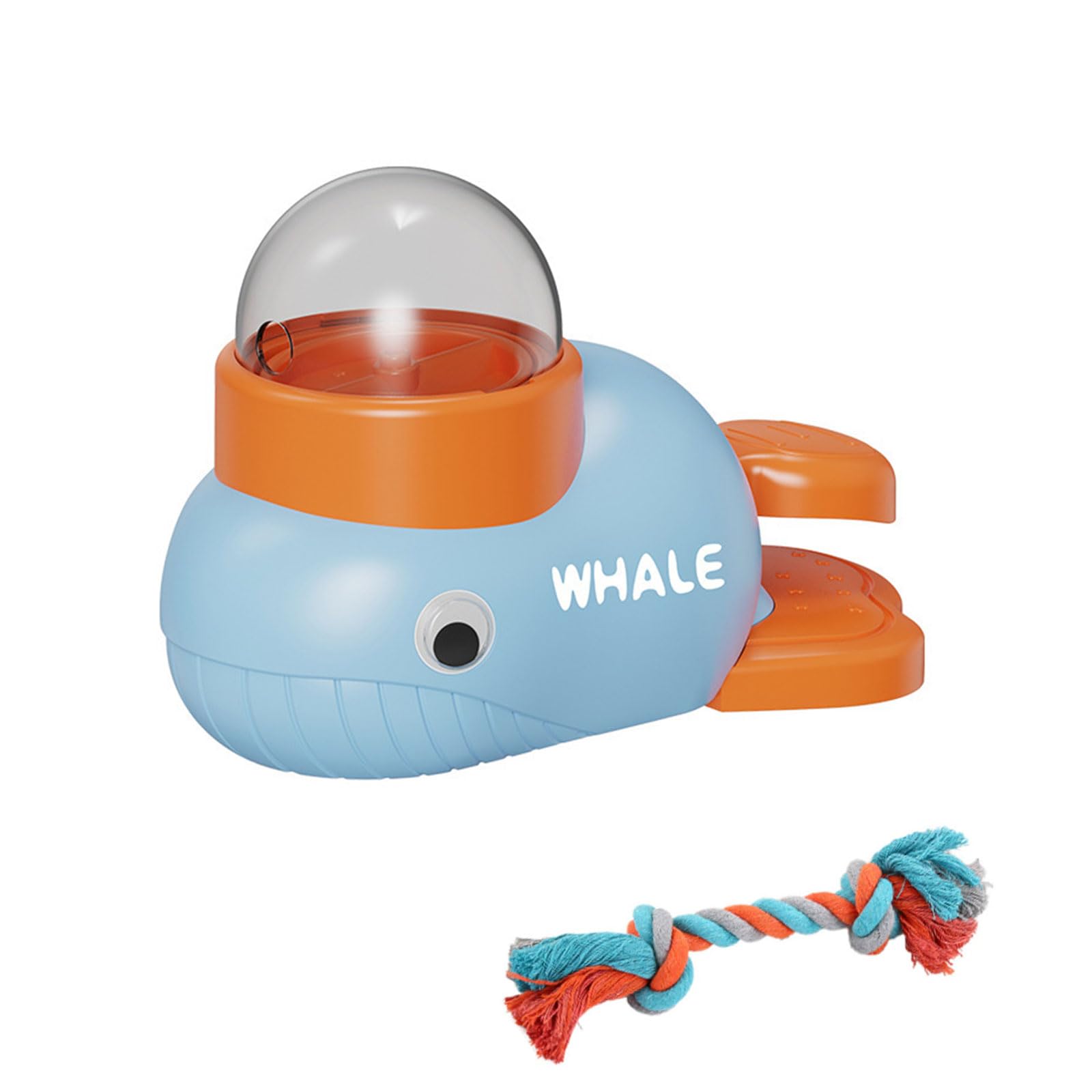 Whale Interactive Dog Treat Dispenser - Press Tail to Release Snacks, Puzzle Slow Feeder Toy for Dogs with Bonus Chew Rope Toy, 