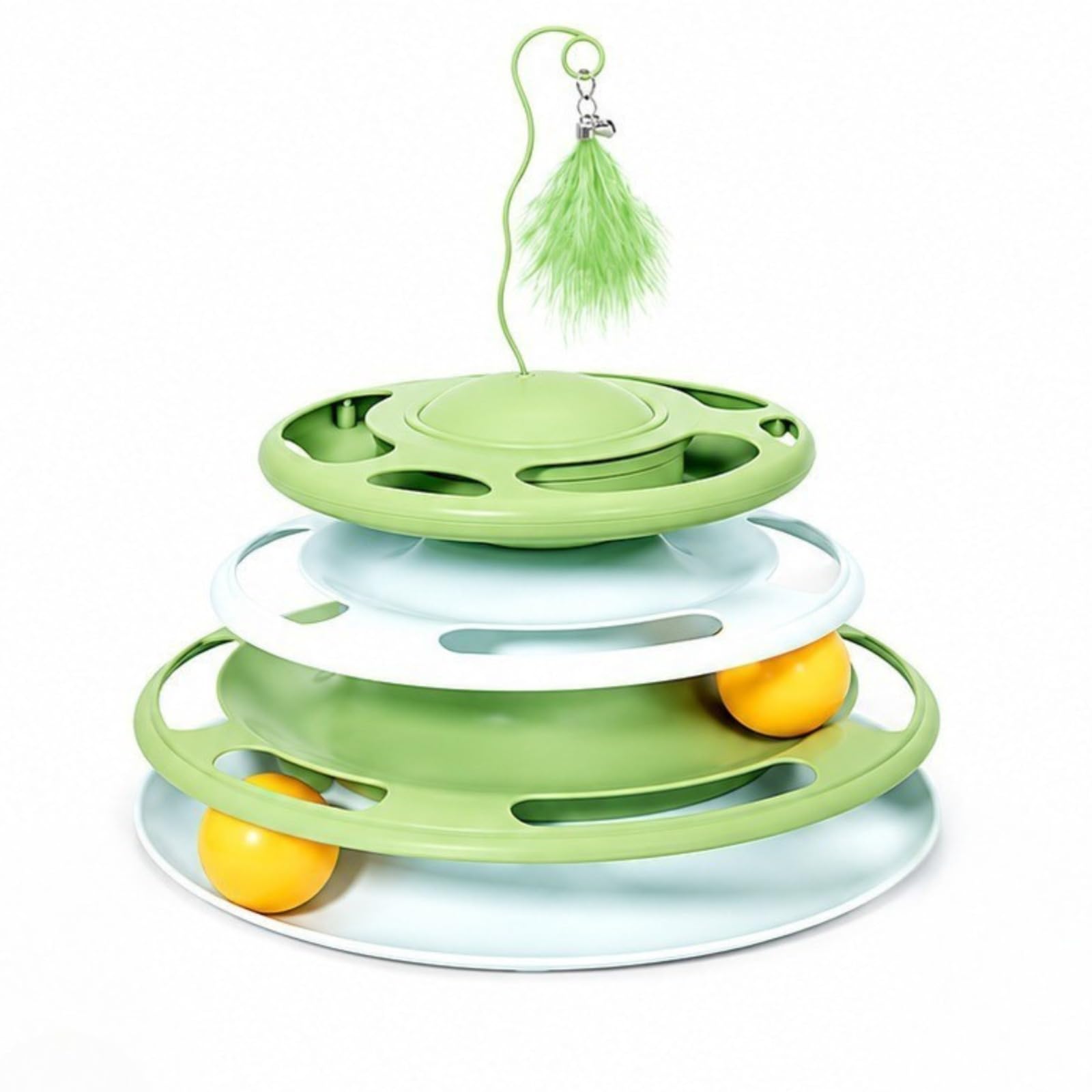 Petvogue Interactive 3Tier Cat Track Toy With Rolling Balls & Feather Teaser, MultiLevel Indoor Cat Activity, Durable Plastic 
