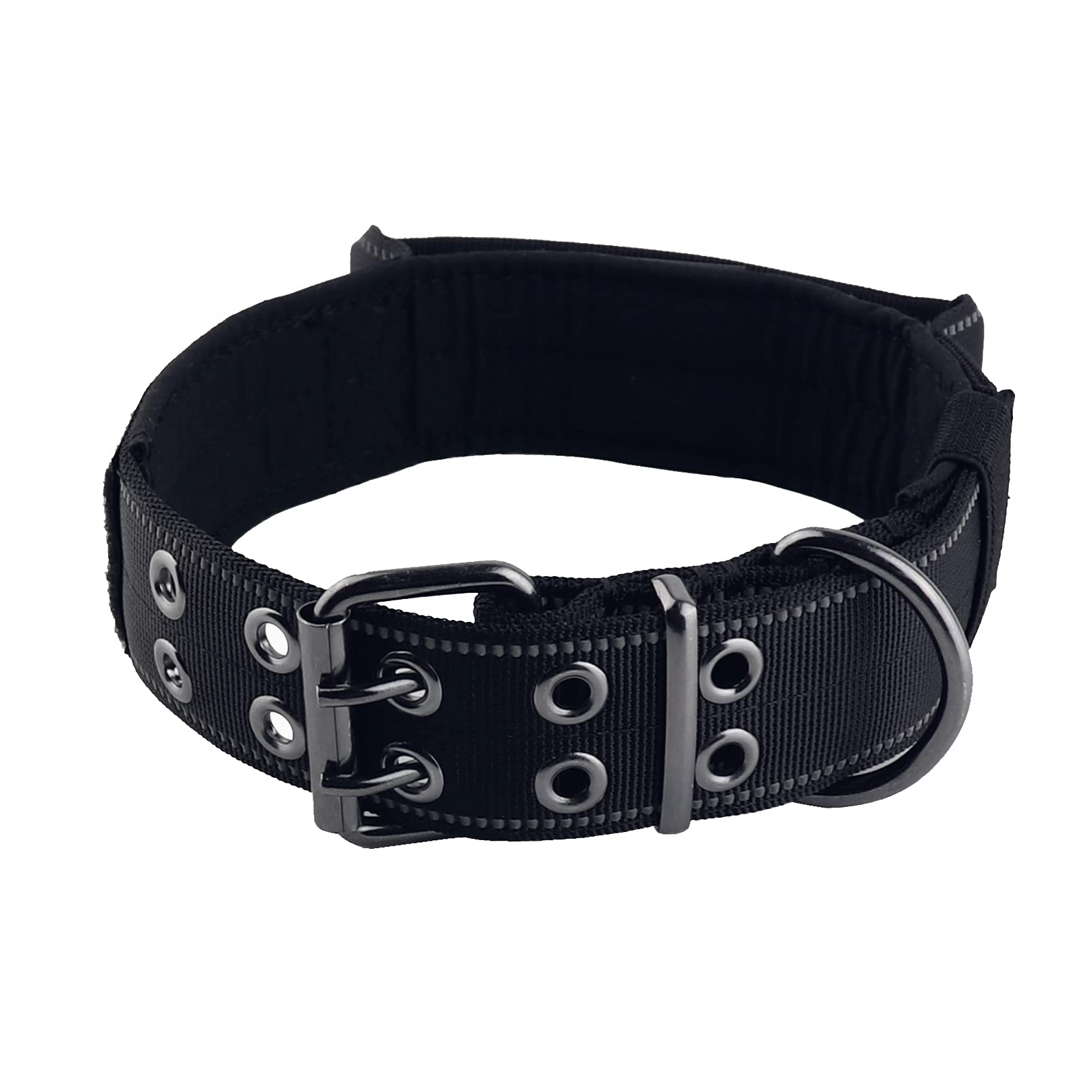 Yunleparks Reflective Dog Collar Heavy Duty Tactical With Control Handle And Metal Buckle For Dog Training(Large, Black)