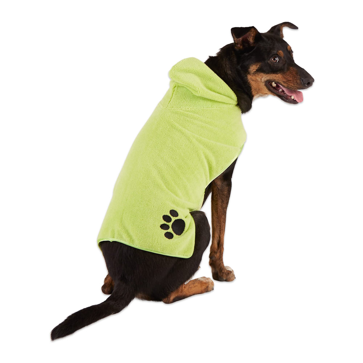 Bone Dry Pet Robe Collection, Embroidered Absorbent Microfiber Bath Robe With Adjustable Closure, For Dogs & Cats, Medium, Lettuce Green