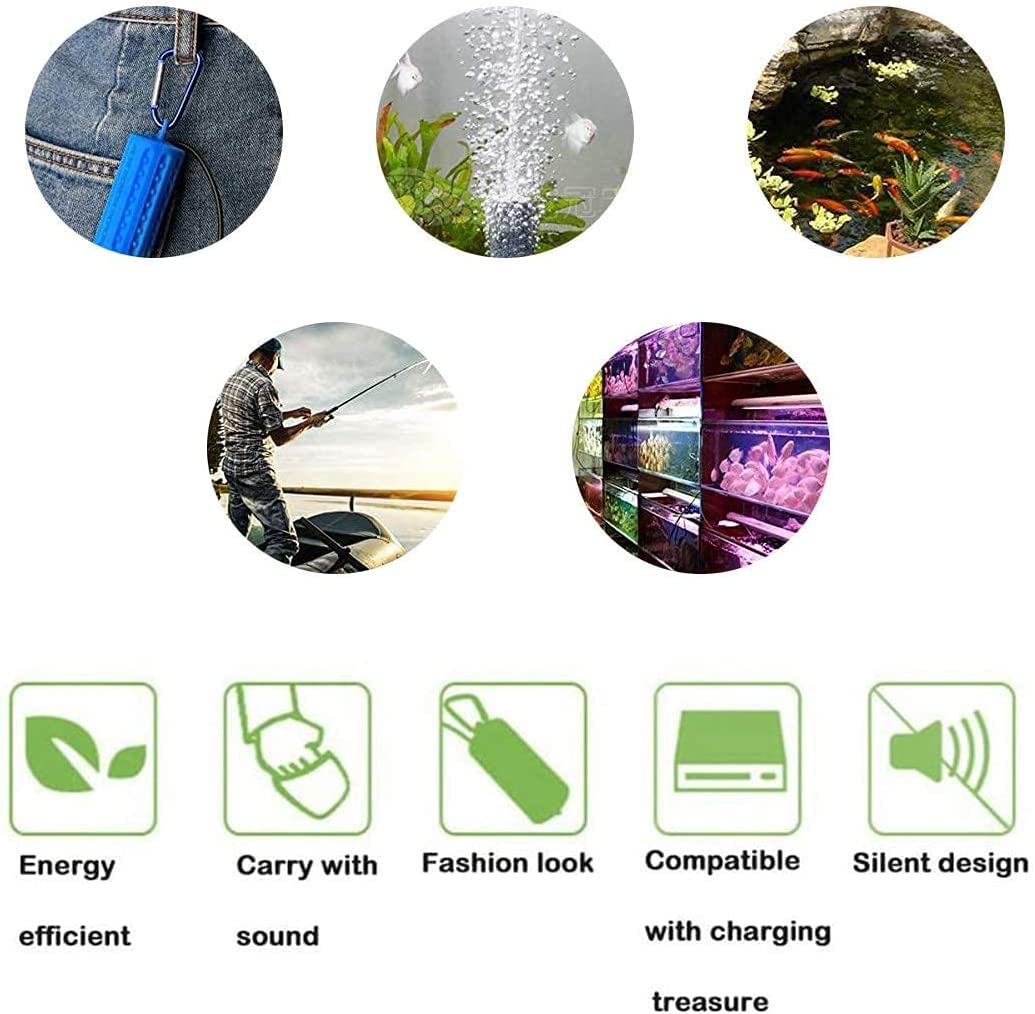 Aquarium Usb Air Pump Ultra Quiet Nano Air Pump For Fish Tank With Hanging Buckle And Check Valve (Blue)