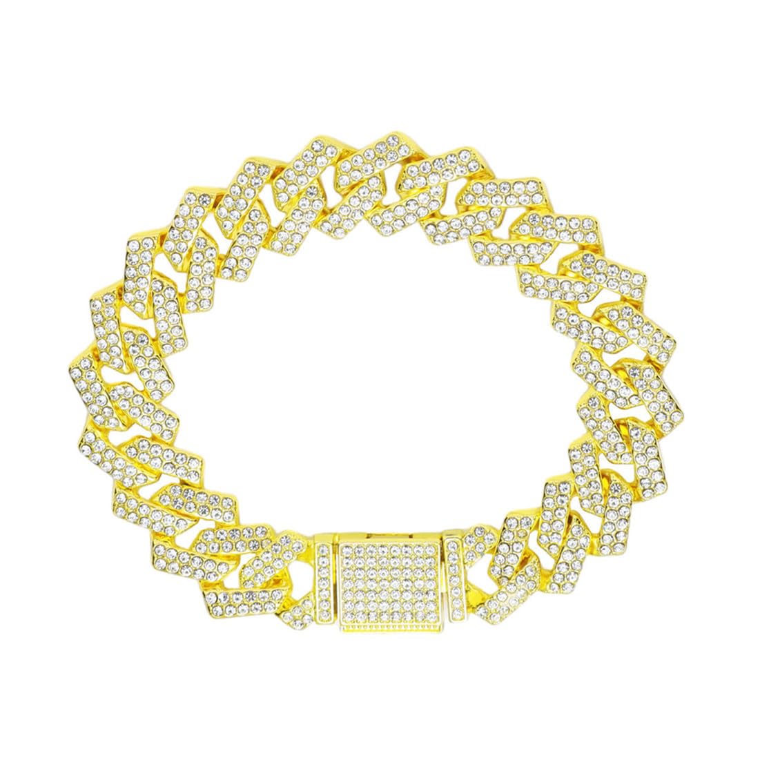 Dog Gold Chain Collar, Diamond Metal Cuban Link Dog Collar,15Mm Wide Bling Sparkly Puppy Necklace For Small Medium Large Pet Dog