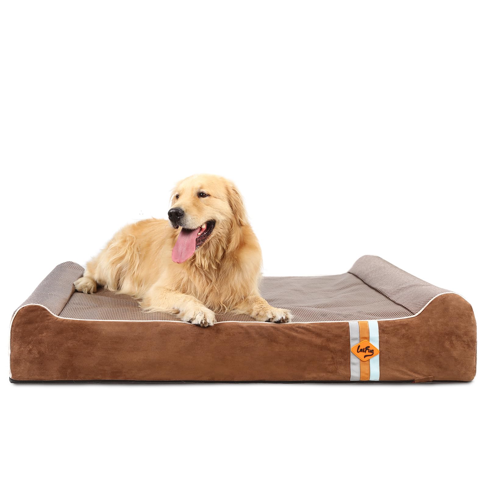 Laifug Orthopedic Memory Foam Extra Large Dog Bed Pillow (50'' X 36'' X 10'', Brown) Durable Waterproof Lining With Removable Wa