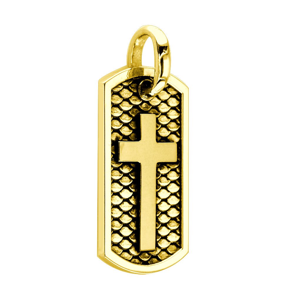 31Mm Hardcore Metal Snake Skin Cross Pendant Dog Tag In 14K Yellow Gold