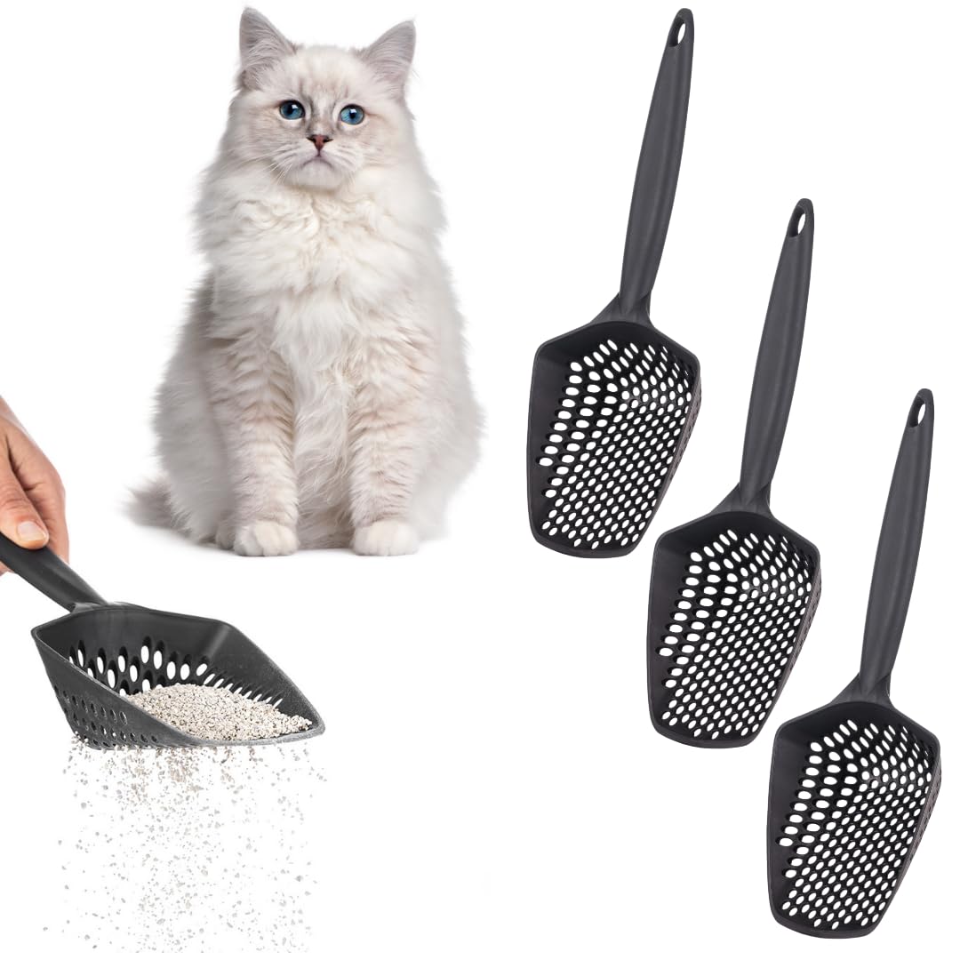 Eynel Set Of 3 Cat Litter Scoop With Small Holes For Fine Litter, Hanging Handle Deep Reptile Terrarium Sand Sifter, Poop Scoope