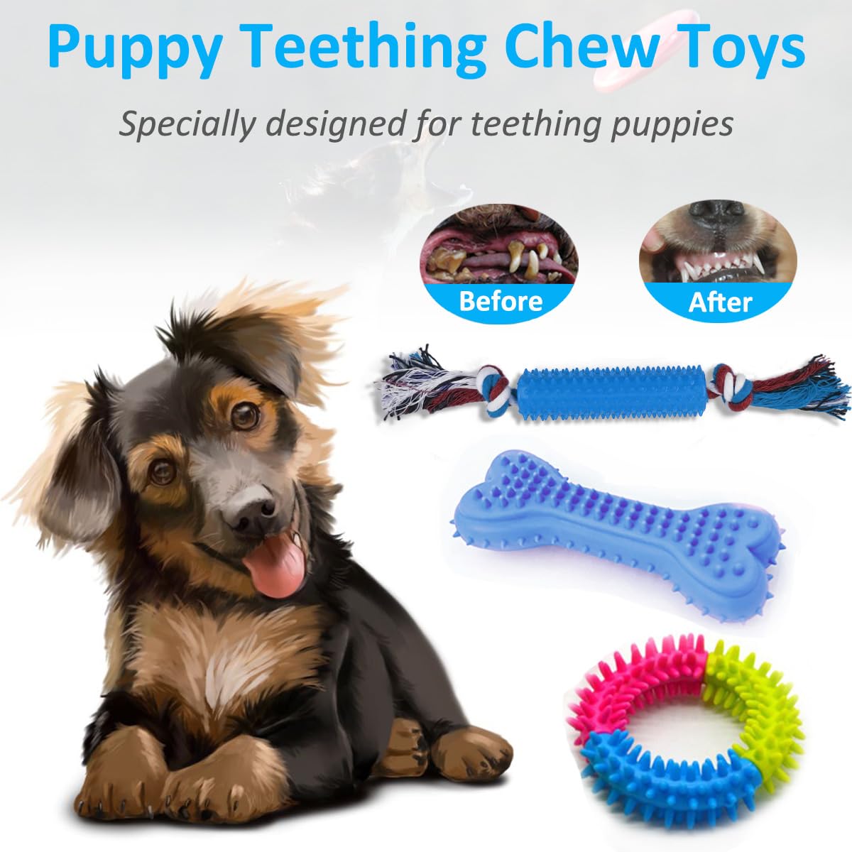 Beiker Dog Teething Chew Toys - 15 Pack Tough Small Medium Large Breed Puppy Toys, Dogs Rope Chew Toys Bundle For Boredom, Pet I