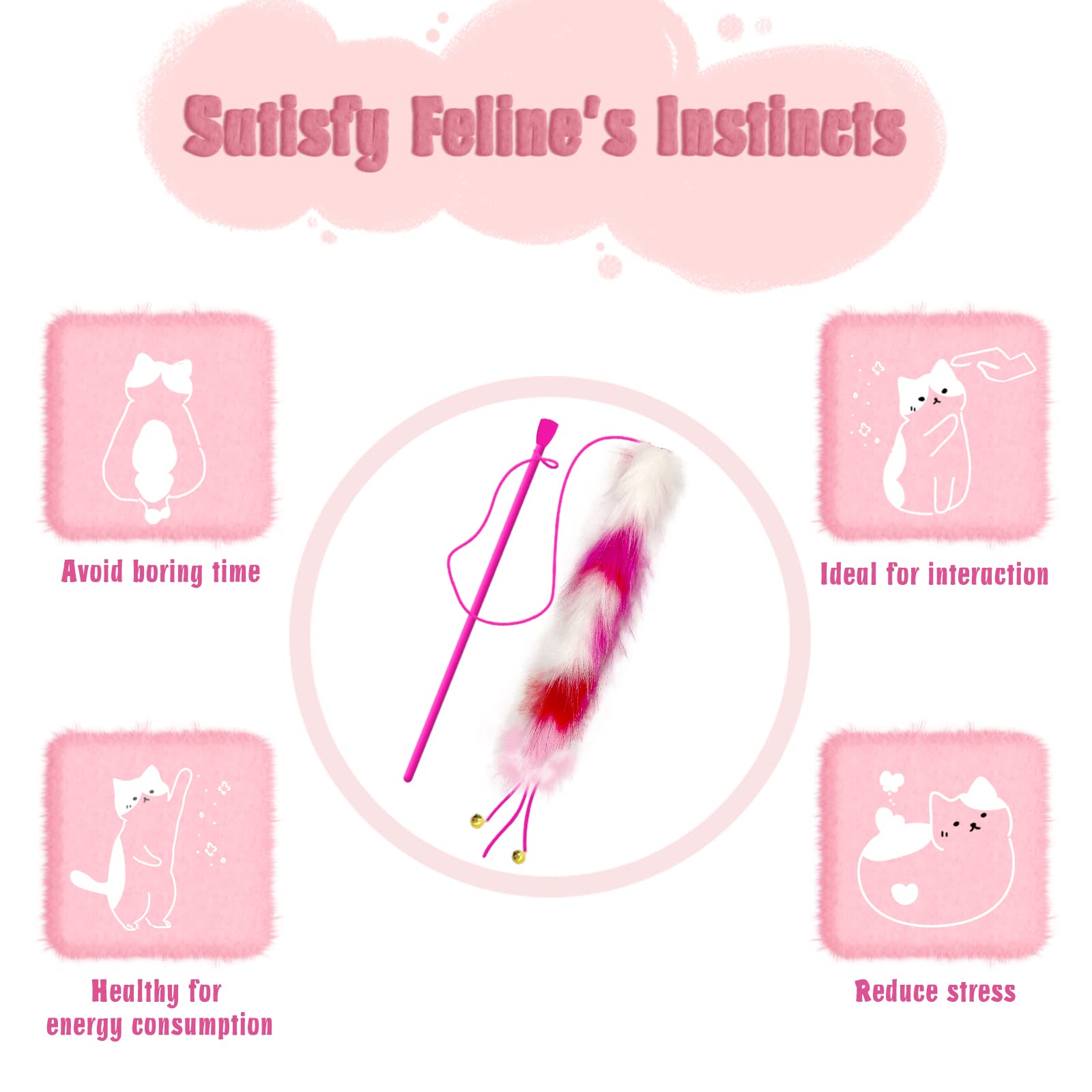 Lepawit 4 Pack Cat Wand Toy, Rainbow Cat Feather Toys With Bells, Teaser Wand With Soft Furry Tail, Interactive Toys For Indoor