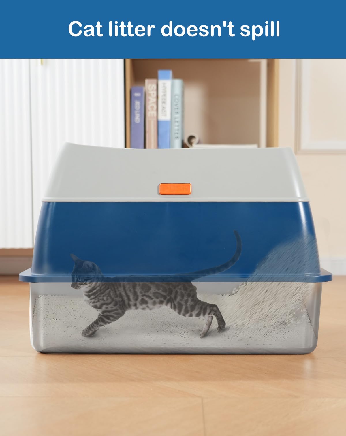Xl Stainless Steel Enclosed Litter Box With Covered For Indoor Cats, High Sides, Eliminates Odors, Easy Clean, Blue, Foxoru