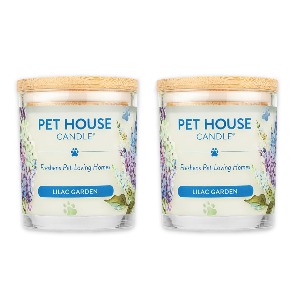 One Fur All Pet House Candle 2 Pack - Plant-Based/Soy - Long Lasting, Clean Burning Pet Odor Candle - Lilac Garden