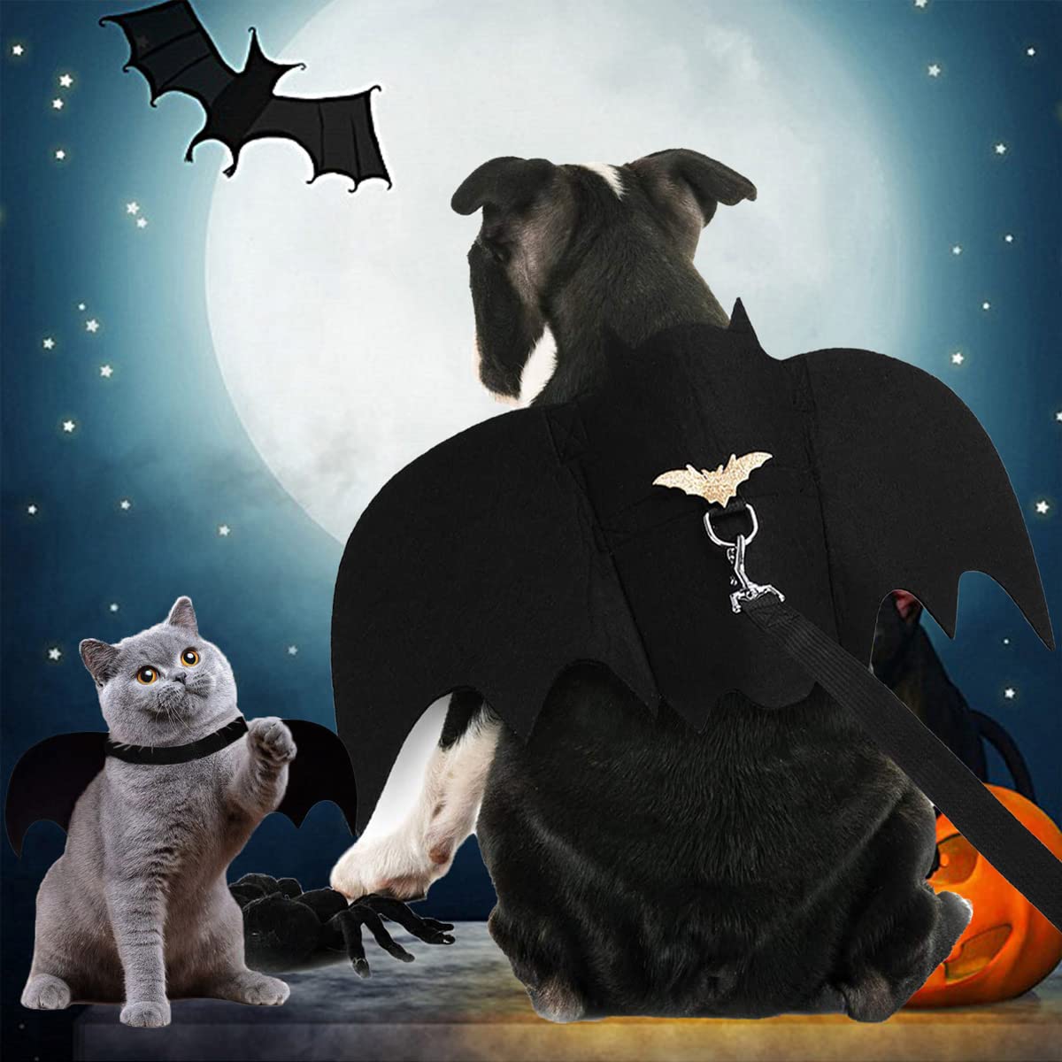 Dog Bat Costume, Halloween Pet Costumes Bat Wings Cosplay Dog Costume Cat Costume With Leash And Pumpkin Bells, Dog Clothes For Small Medium Large Dogs Cats Puppy, Funny Outfit Cool Apparel