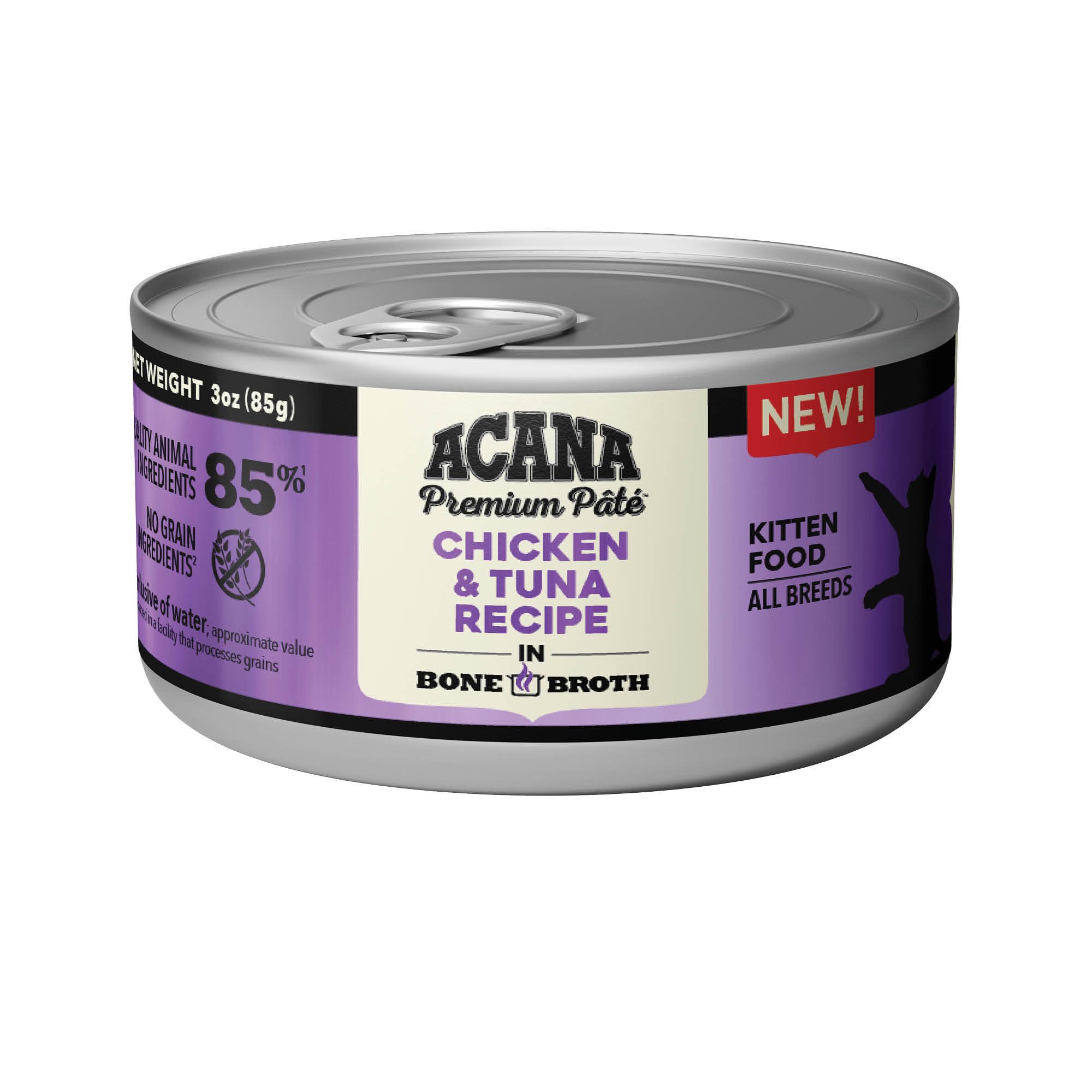 ACANA Premium Pate Kitten Wet Cat Food in Bone Broth Chicken + Tuna Recipe 3oz Cans (24 Count)