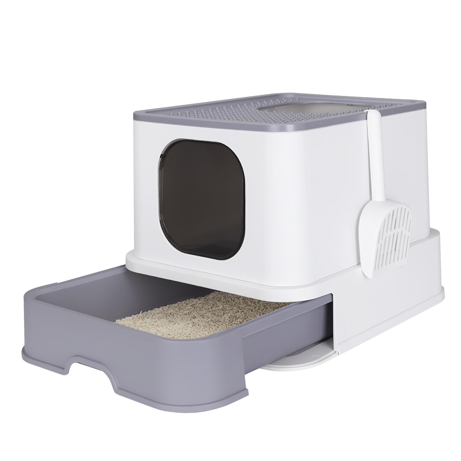 RIZZARI Millions Sold Wordwide Cat Litter Box, Large Top Entry Anti-Splashing Litter Box with Lid, Enclosed Plastic Cat Litter B