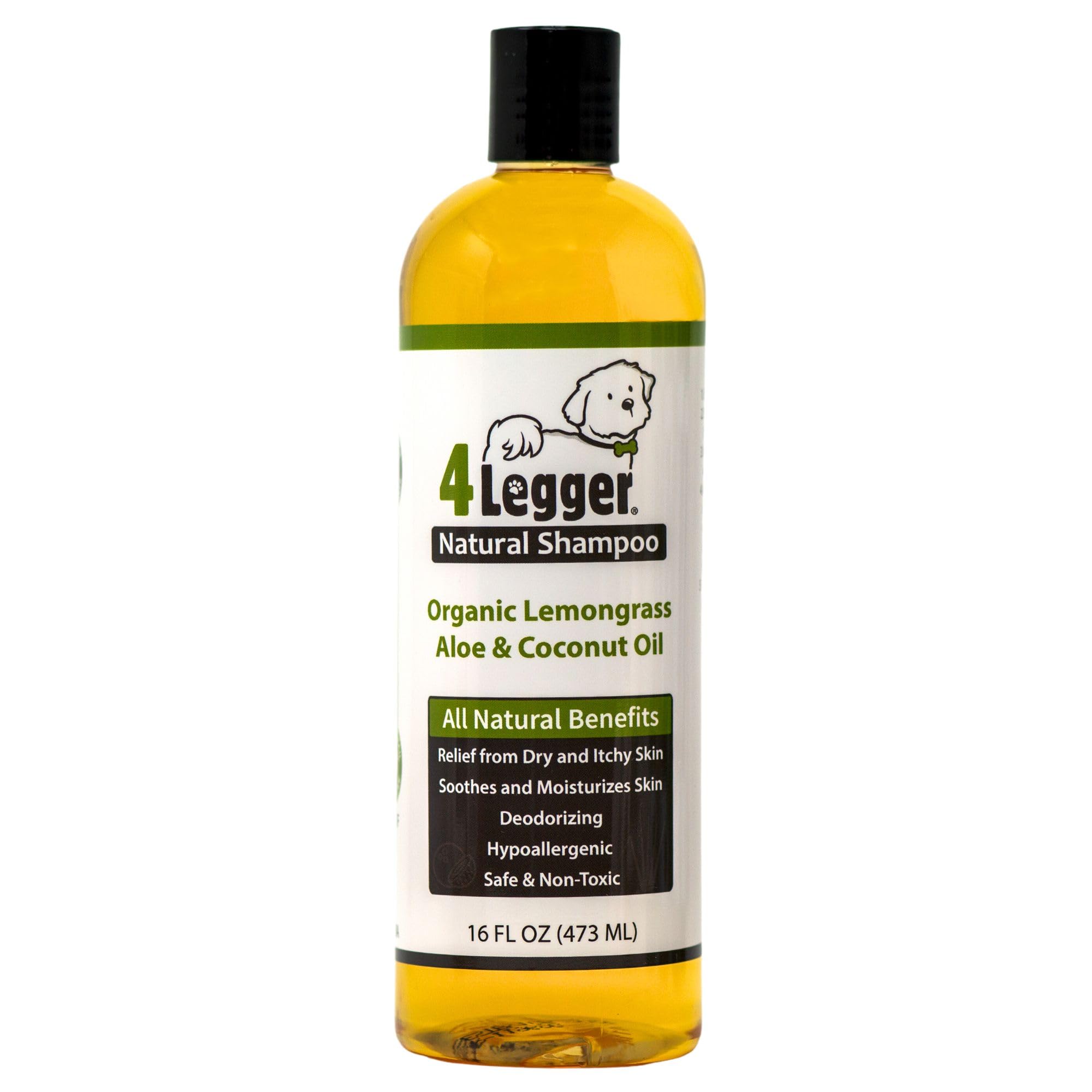4-Legger Certified Organic Dog Shampoo - All Natural and Hypoallergenic with Aloe and Lemongrass, Soothing for Normal, Dry, Itch