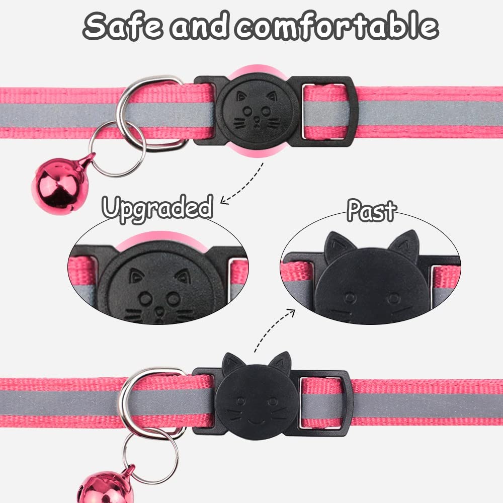 Taglory Reflective Cat Collars Breakaway With Bell, 2 Pack Girl Boy Pet Kitten Collar Adjustable 6-8 Inch, Pink