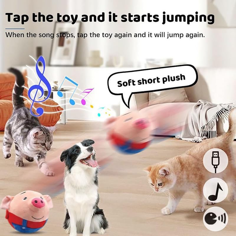 2024 New Active Moving Pet Plush Interactive Electronic Dog Toy - Rechargeable Squeaky Moving Ball Toy (Red Pig)