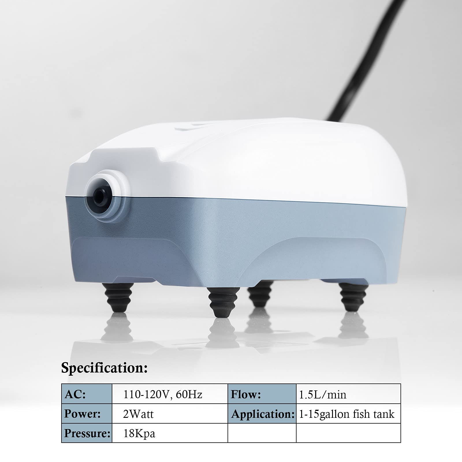 HITOP Single Outlet Aquarium Air Pump, Fish Tank Aerator with Accessories, Quiet Oxygen Pump for Small Tank up to 15gallon (Sing