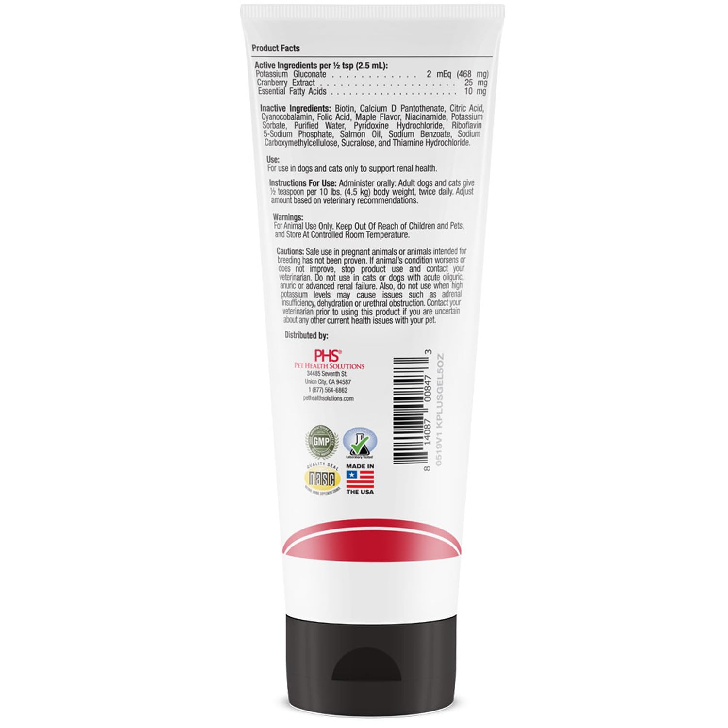 K-Plus Potassium Gluconate Renal Gel Plus Cranberry and EPA for Dogs and Cats - Veterinarian Approved Renal Supplement - Support