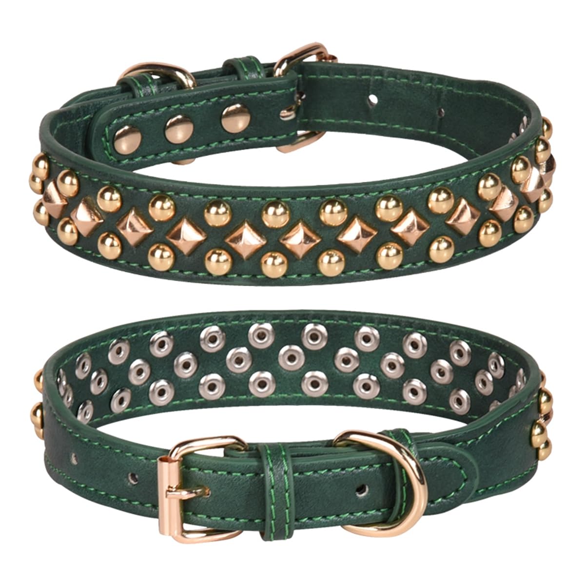 haoyueer Spiked Dog Collar Soft Pu Leather Mushrooms Rivet Spike Studded Puppy Adjustable Pet Collars for Small Breeds (M, Green