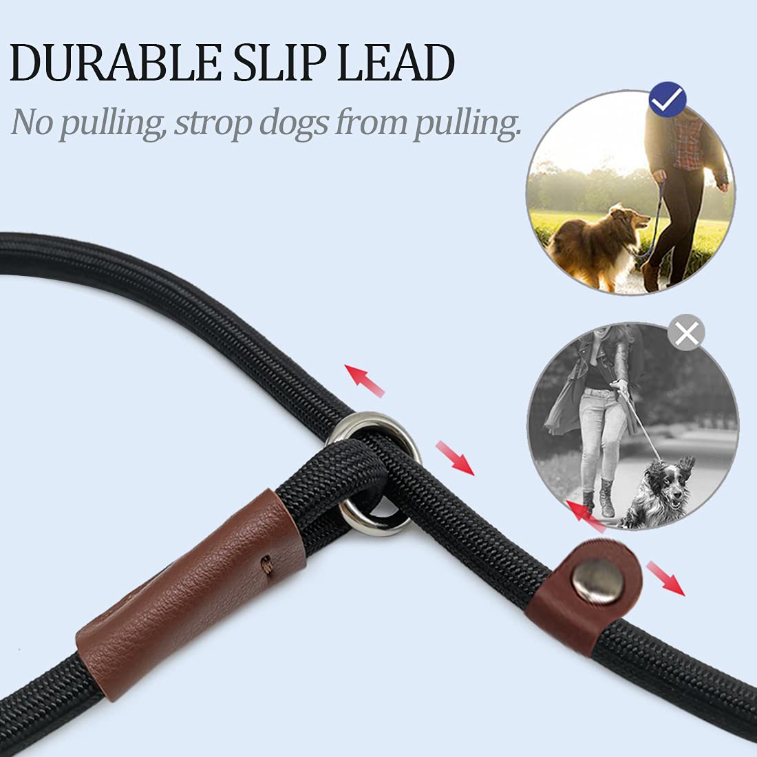 MayPaw Slip Lead Control Leash for Dogs, 7FT x 1/4" Blue Metal Rope, No Pull Design, Ideal for Small Medium Pets
