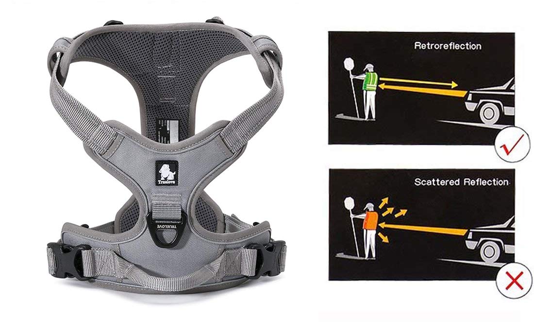 Juxzh Truelove Soft Front Dog Harness .Reflective No Pull Harness With Handle And 2 Leash Attachments Gray