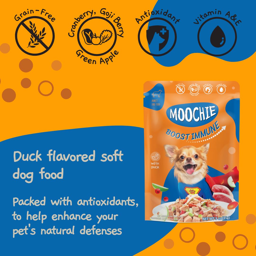 MOOCHIE Soft Wet Dog Food - Superfood Selection - Duck, Salmon & Chicken Liver Flavors - No Artificial Flavors or Preservative -