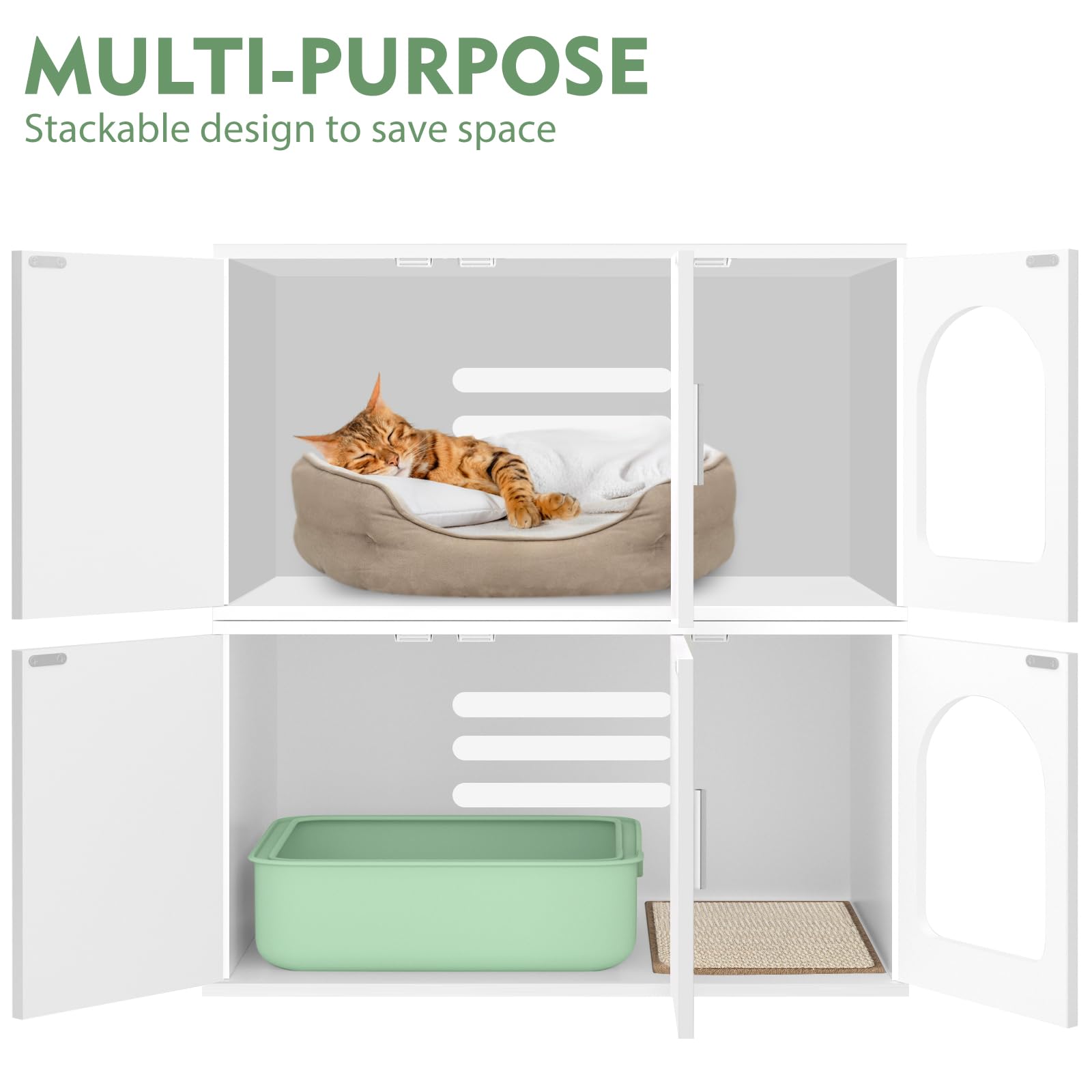 Amunrbrek Modern Cat Litter Box Enclosure Furniture As End Side Table, Stackable Litter Box Furniture With Front Entry Cat Door