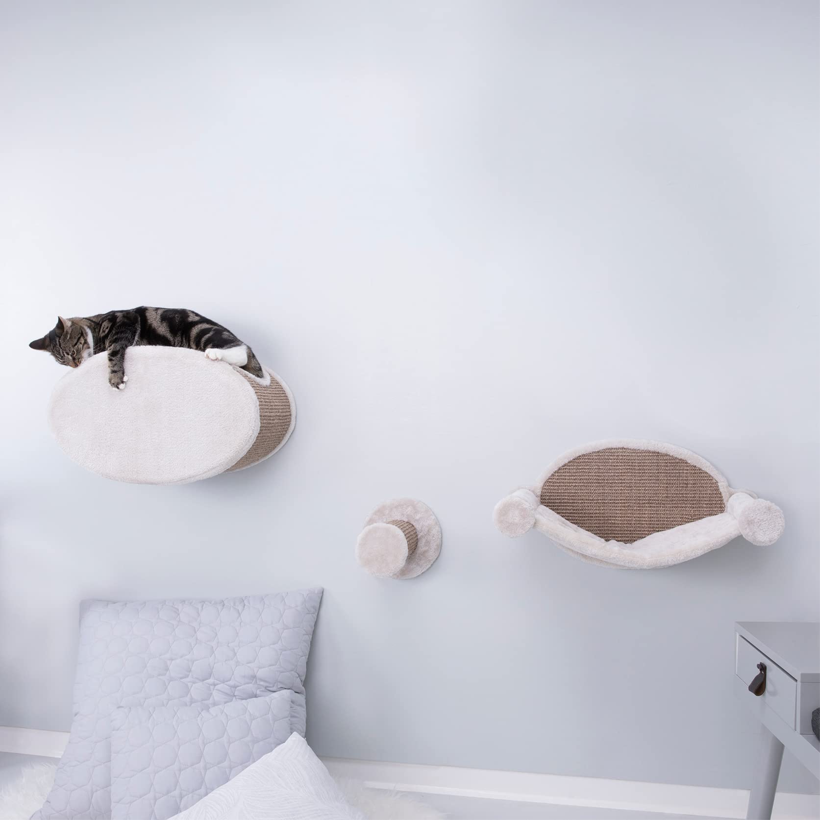 Trixie Liam Wall Mounted 3 Pcs Lounge Set, Hammock, Cave, And Step, Brown, 18.8'' L X 11.0'' W X 11.3'' Th