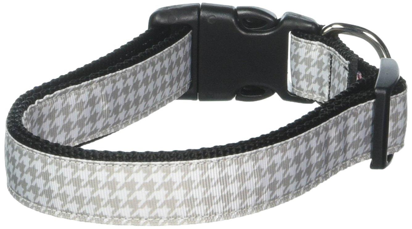 Pet Dog & Cat Nylon Collar or Leash, &quot;Houndstooth Grey&quot; LG Collar