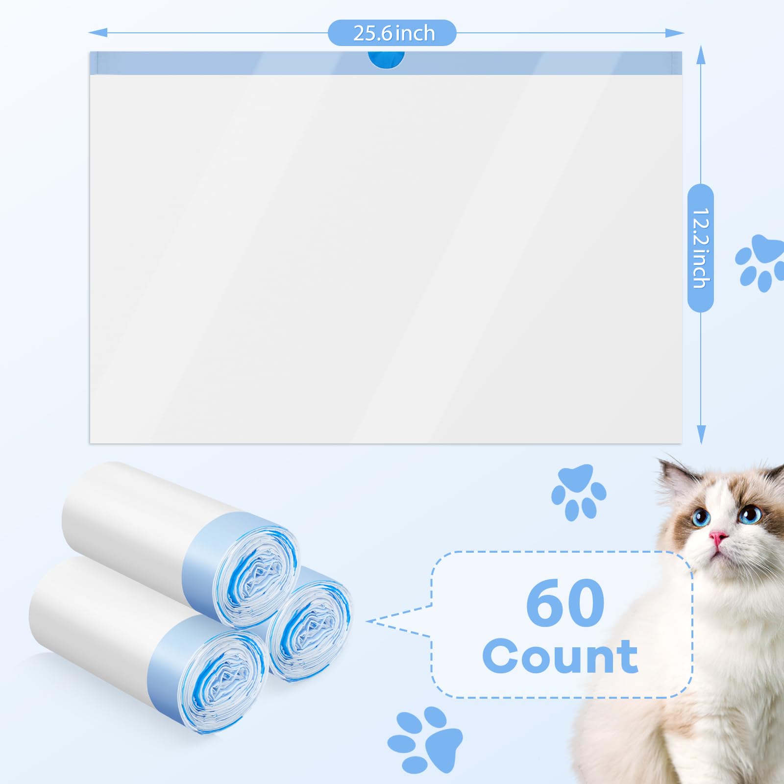 Cumrige Cat Litter Bags - 60 Pack Durable Drawstring Liners for Automatic Litter Boxes, Heavy-Duty, White, Model M2A