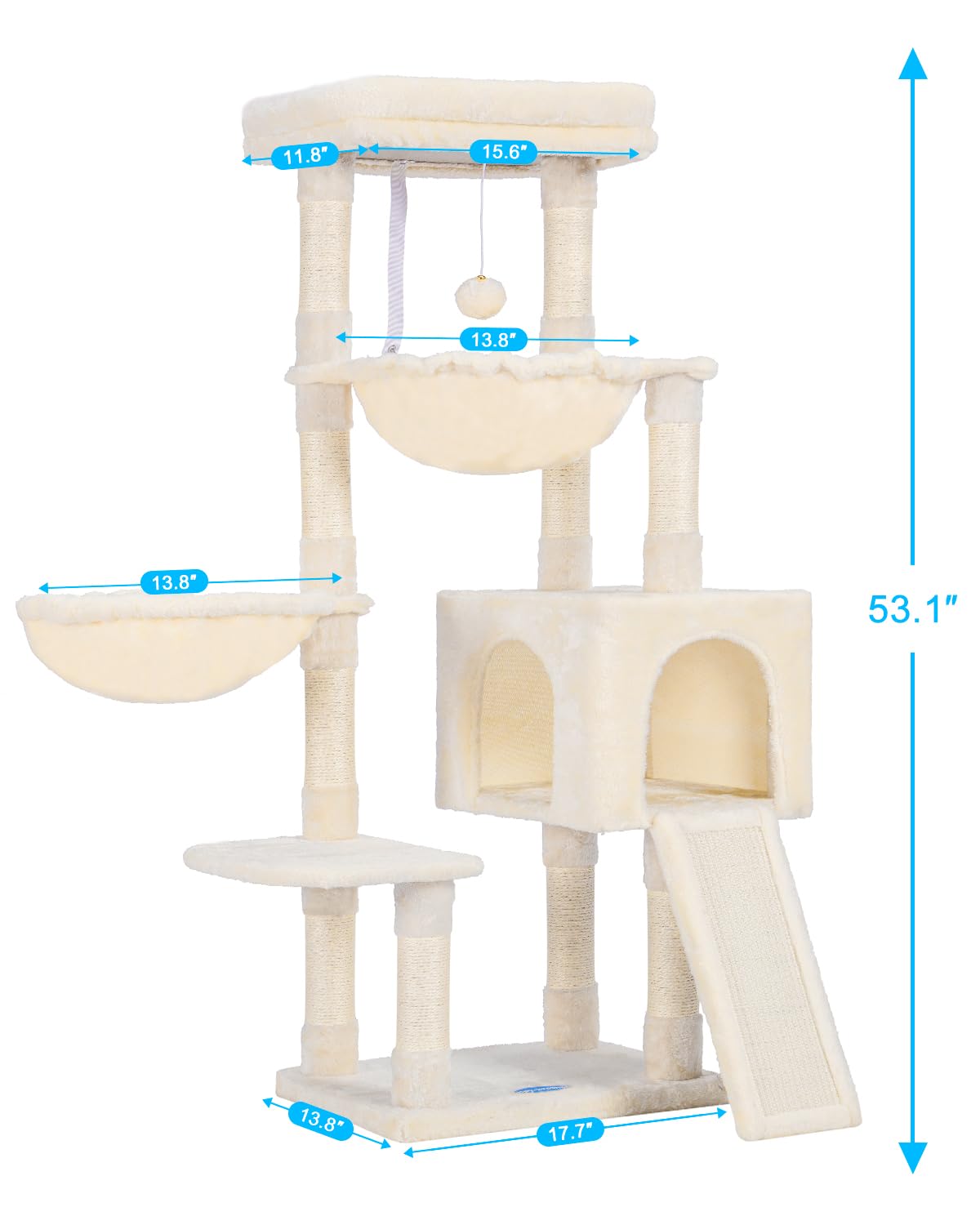 Hey-brother Large Cat Tree, Cat Tower for Indoor Cats, Cat House with Padded Bed, Cozy Condo, Hammocks, Sisal Scratching Posts,