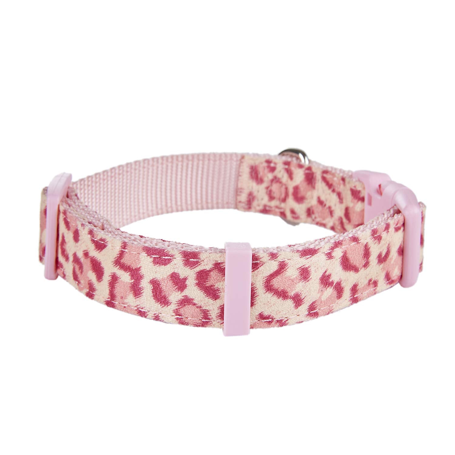 Petiry Fancy Pink Leopard Dog Collar Flocking Fabric Cheetah Scent Premium Soft and for Puppy,Middle and Big Dogs(Neck:10''-15''