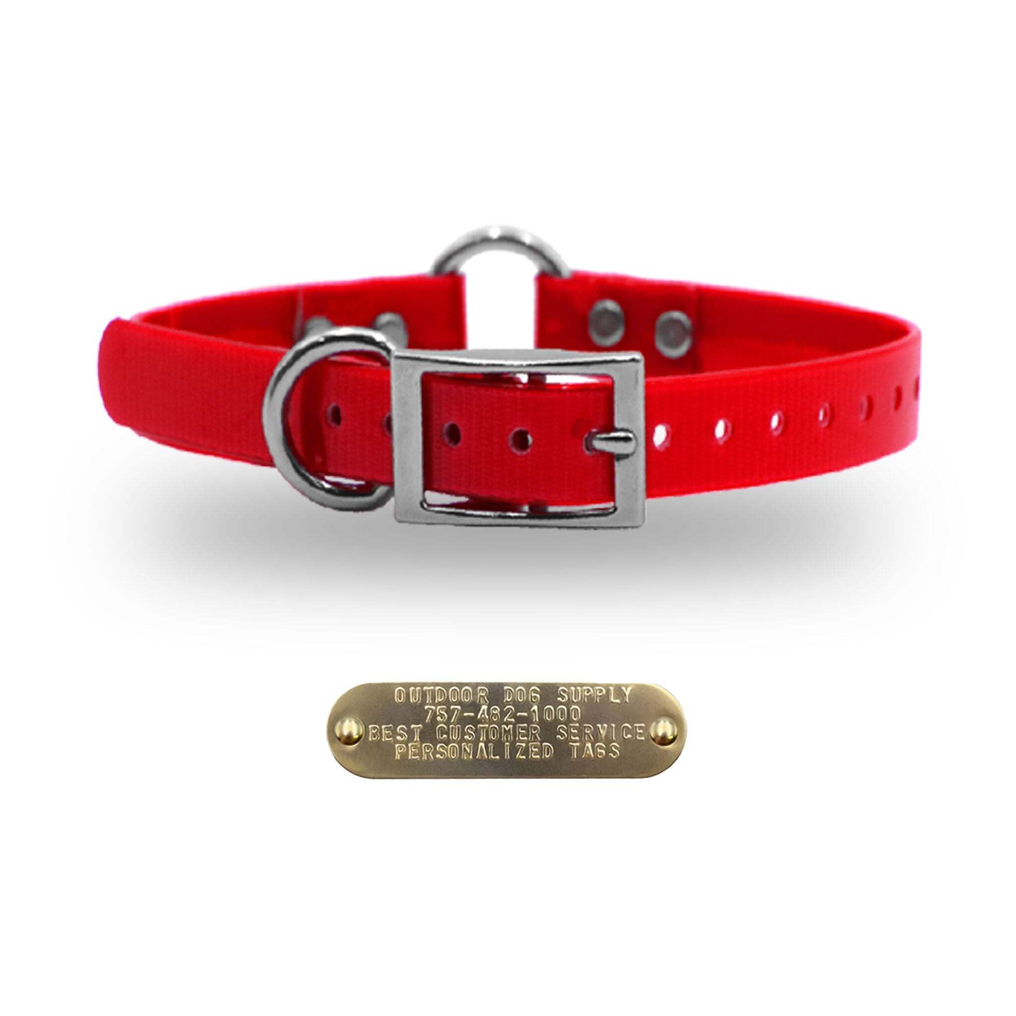 Outdoor Dog Supply'S 1' Wide Solid Color Ring In Center Dog Collar Strap With Custom Brass Name Plate (21' Long, Yellow)