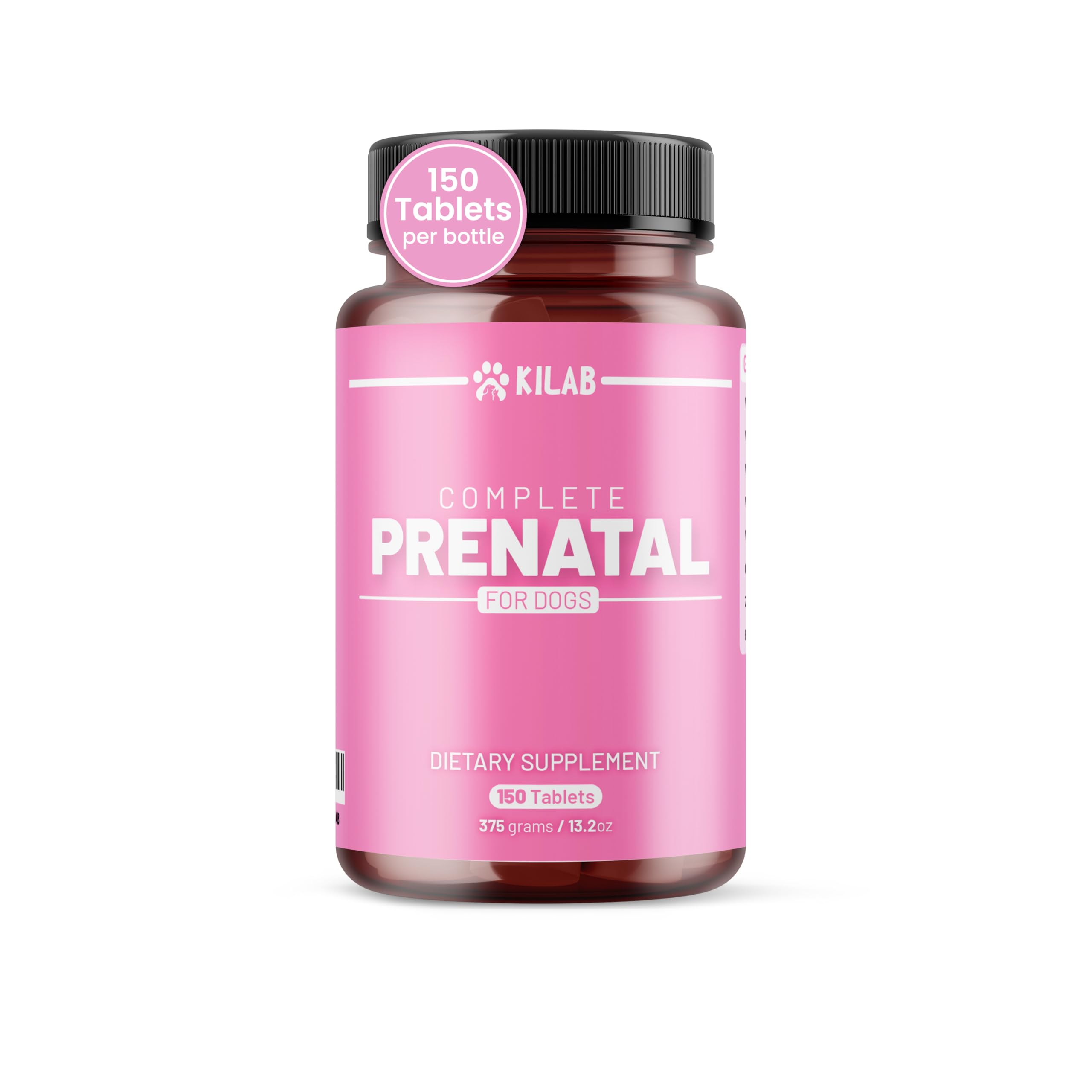 Kilab Complete Prenatal Vitamins for Dogs -150 Tablets with Iron, Choline, Zinc, DHA & Probiotics - Supports Healthy Development