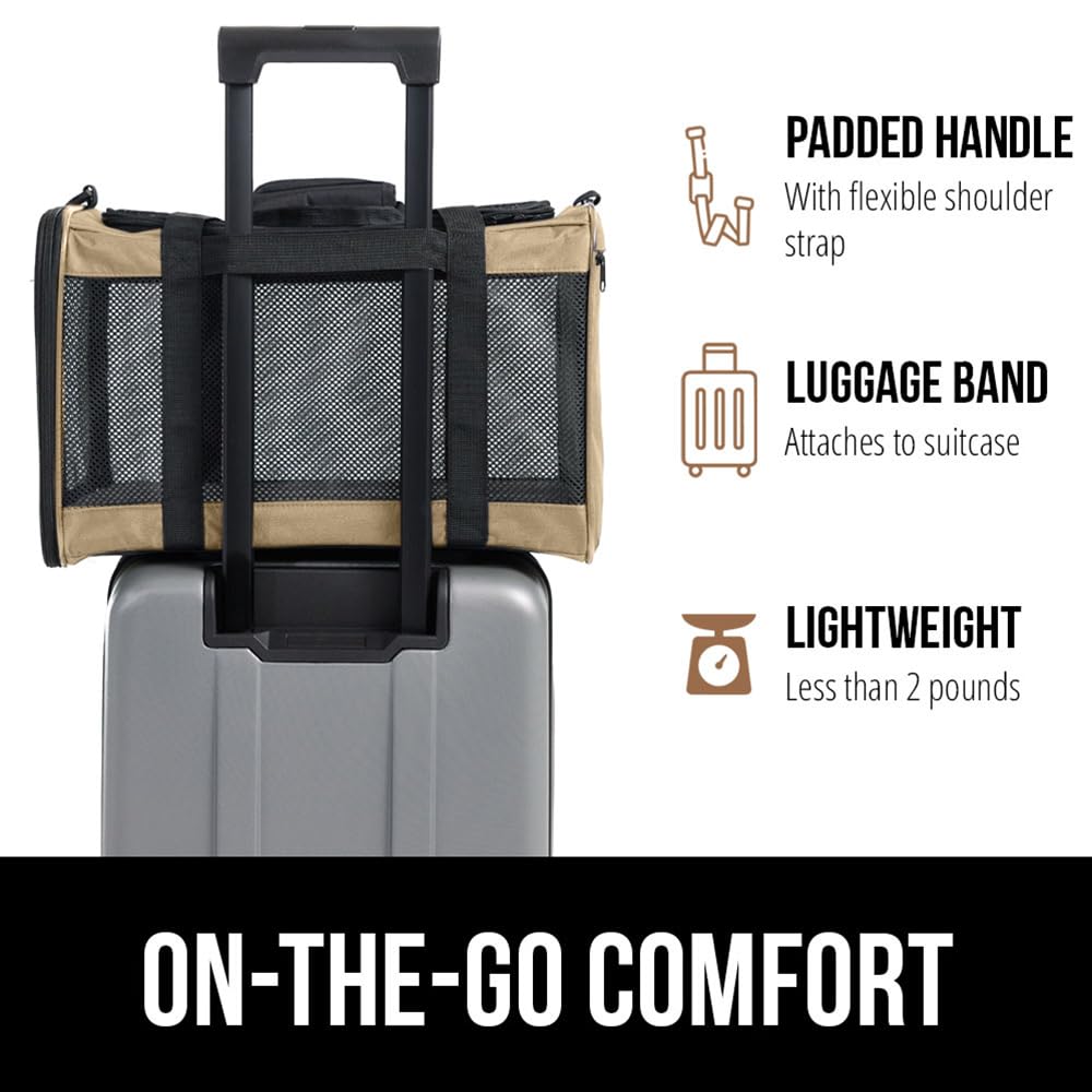 Gorilla Grip Airline Travel Cat Carrier Bag Up To 15 Lbs, Breathable Mesh Collapsible Pet Carriers For Small, Medium Cats, Small Dogs, Puppies, Portable Kennel With Soft Washable Waterproof Pad, Beige