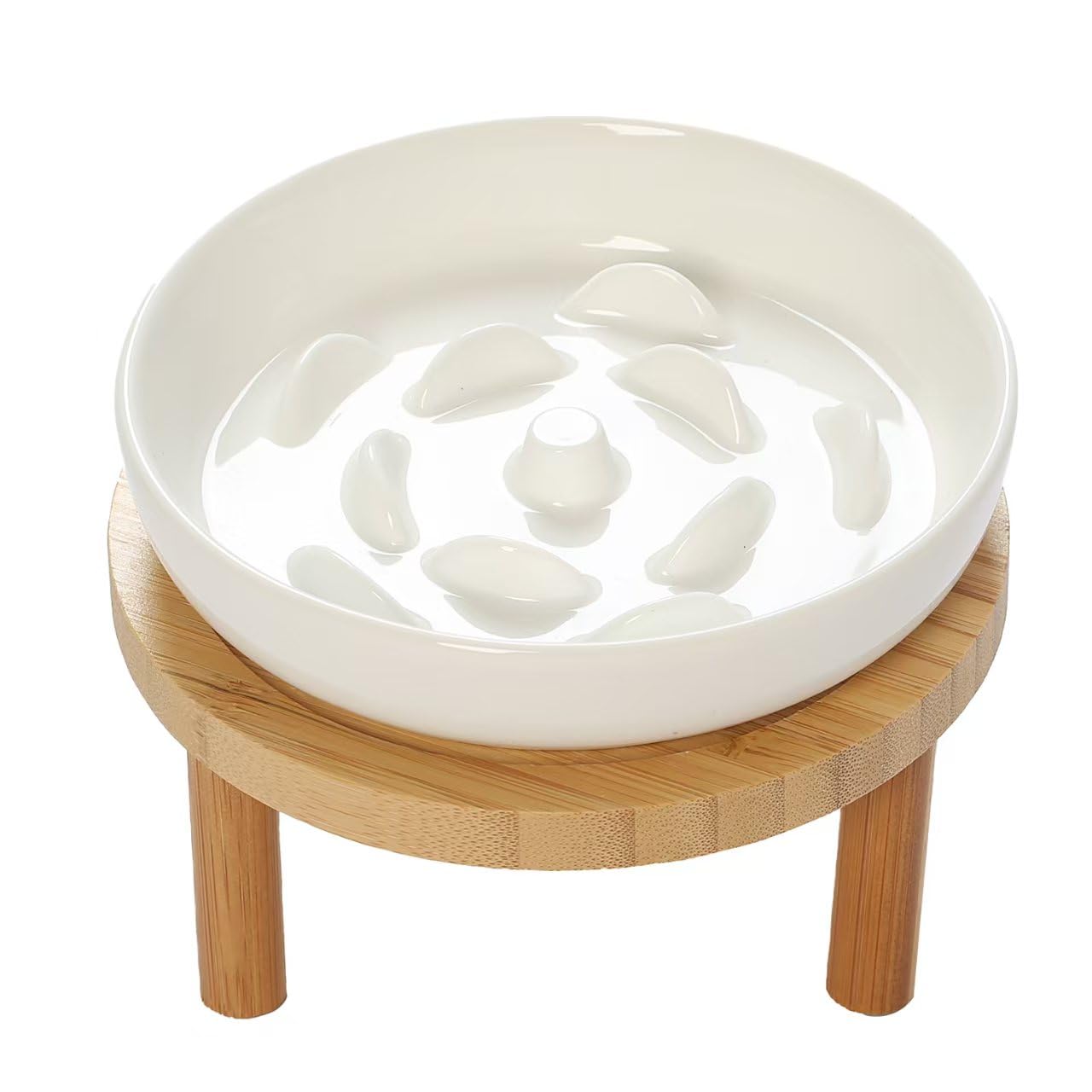 Raised Slow Feeder Cat Bowl, 5.9 Inch Wide Shallow Ceramic Elevated Glass Food Bowl Puzzle Feeders, Anti Vomit Cat Dish, Whisker
