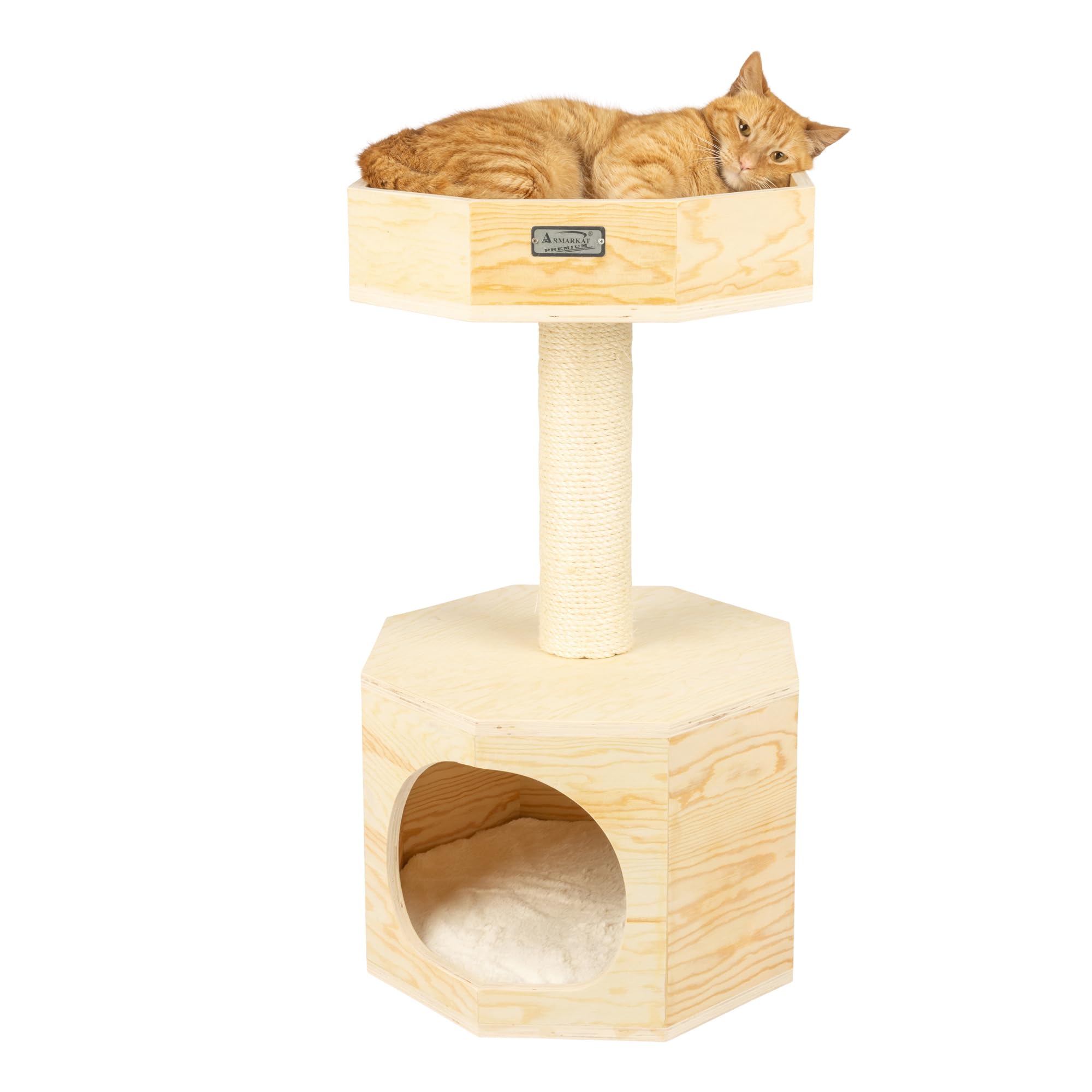 Armarkat Solid Wood Sturdy Cat Tree Condo House Furniture with Cushion S2906, Tan, 2 Levels