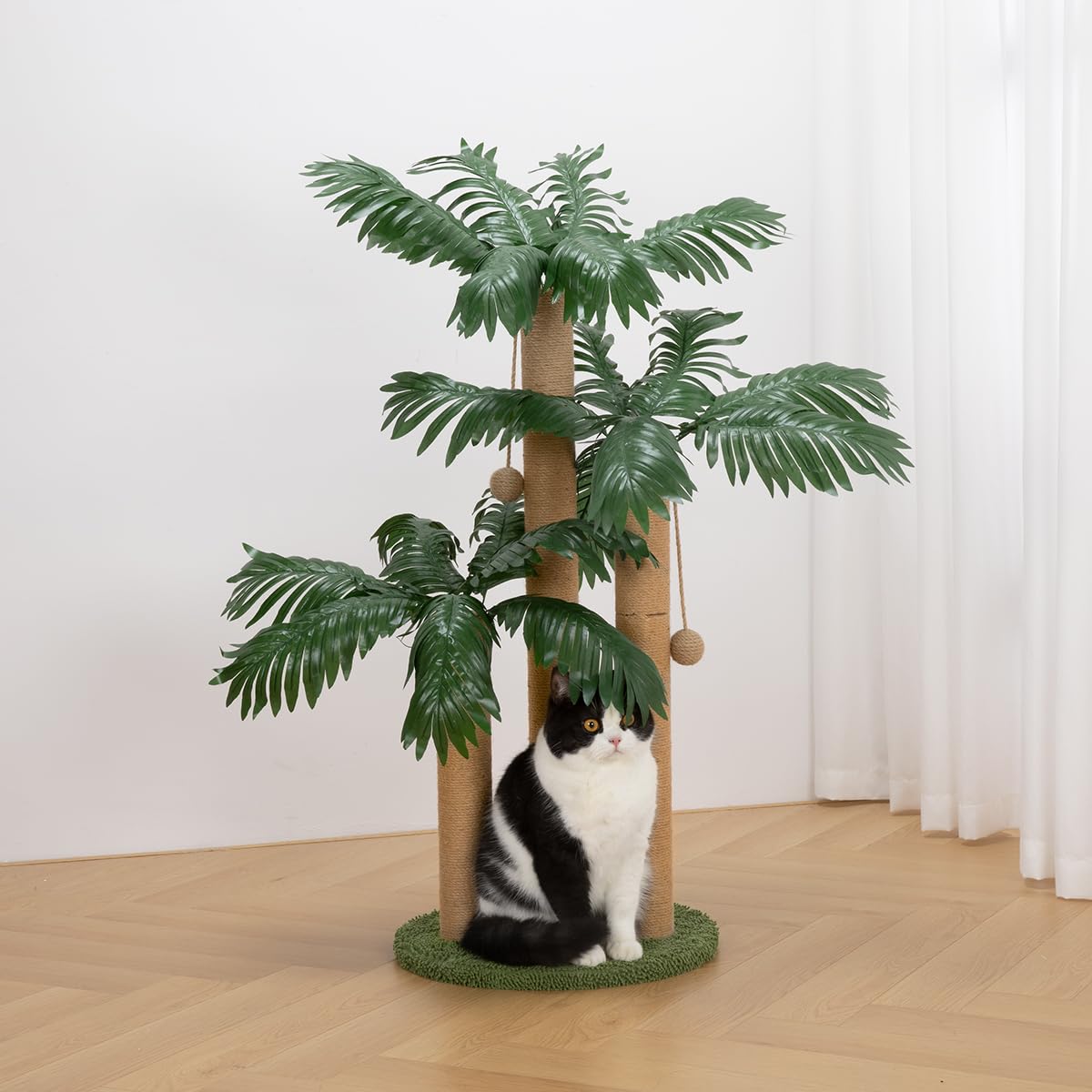 Lemonda 31.5Inch Cat Scratching Post,Cat Scratcher Tree With 3 Scratching Poles & 2 Interactive Dangling Balls,Cats Scratching P