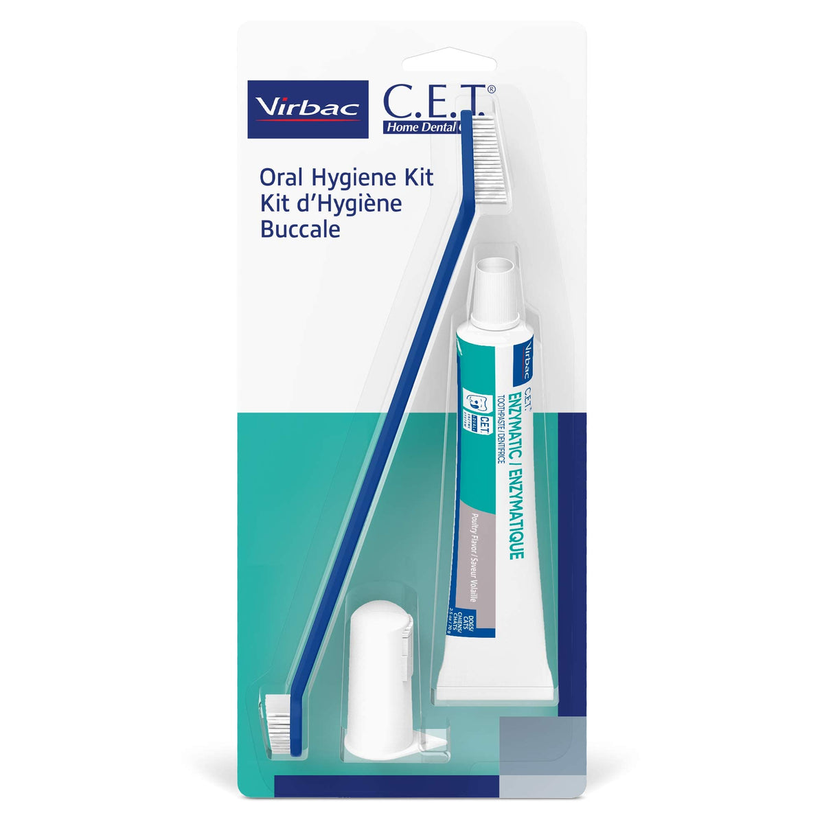 Virbac C.E.T. Oral Hygiene Kit For Cats And Dogs | 3 Piece Set With Dual Ended Toothbrush, Fingerbrush, And Poultry Flavor 2.5 Oz Tube Of Toothpaste | Remove Plaque & Tartar Buildup