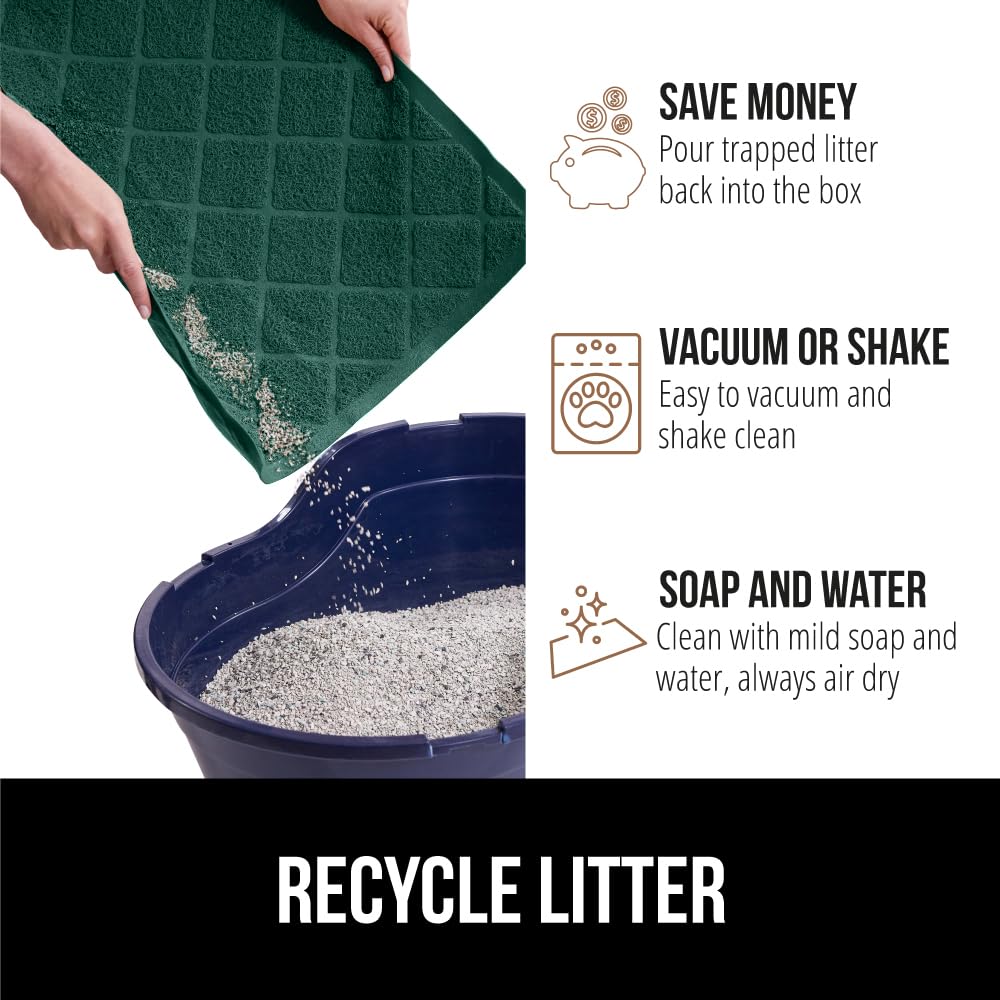 Gorilla Grip Thick Cat Litter Trapping Mat, 47X35, Less Waste, Traps Mess From Box For Cleaner Floors, Stays In Place For Cats, Soft On Paws, Easy Clean, Jumbo Size, Durable Backing, Hunter Green