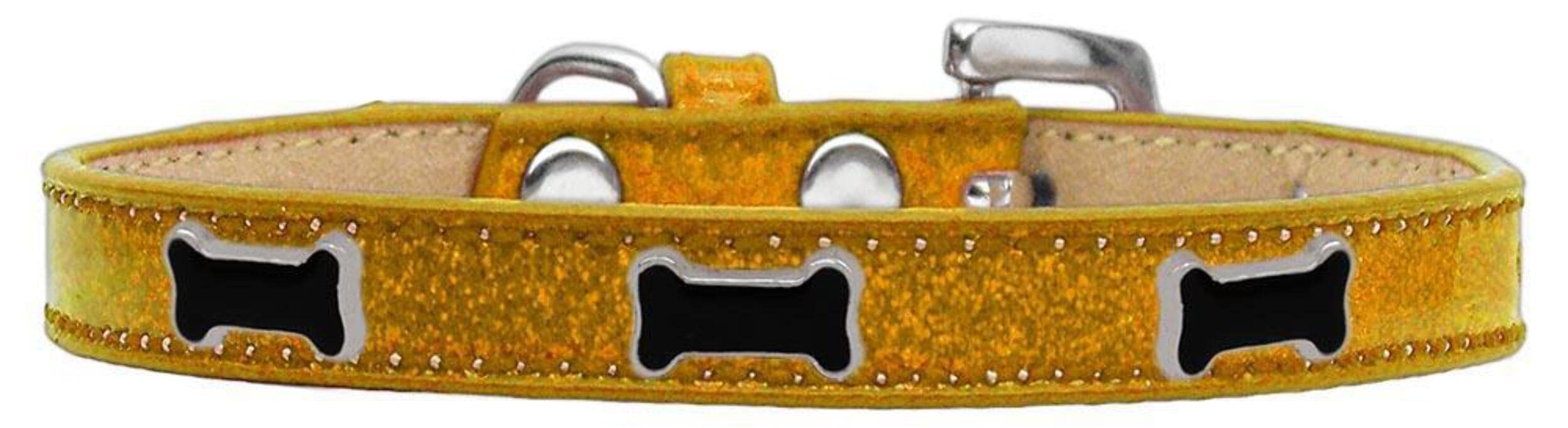 Mirage Pet Products Black Bone Widget Dog Collar Gold Ice Cream, Size 16