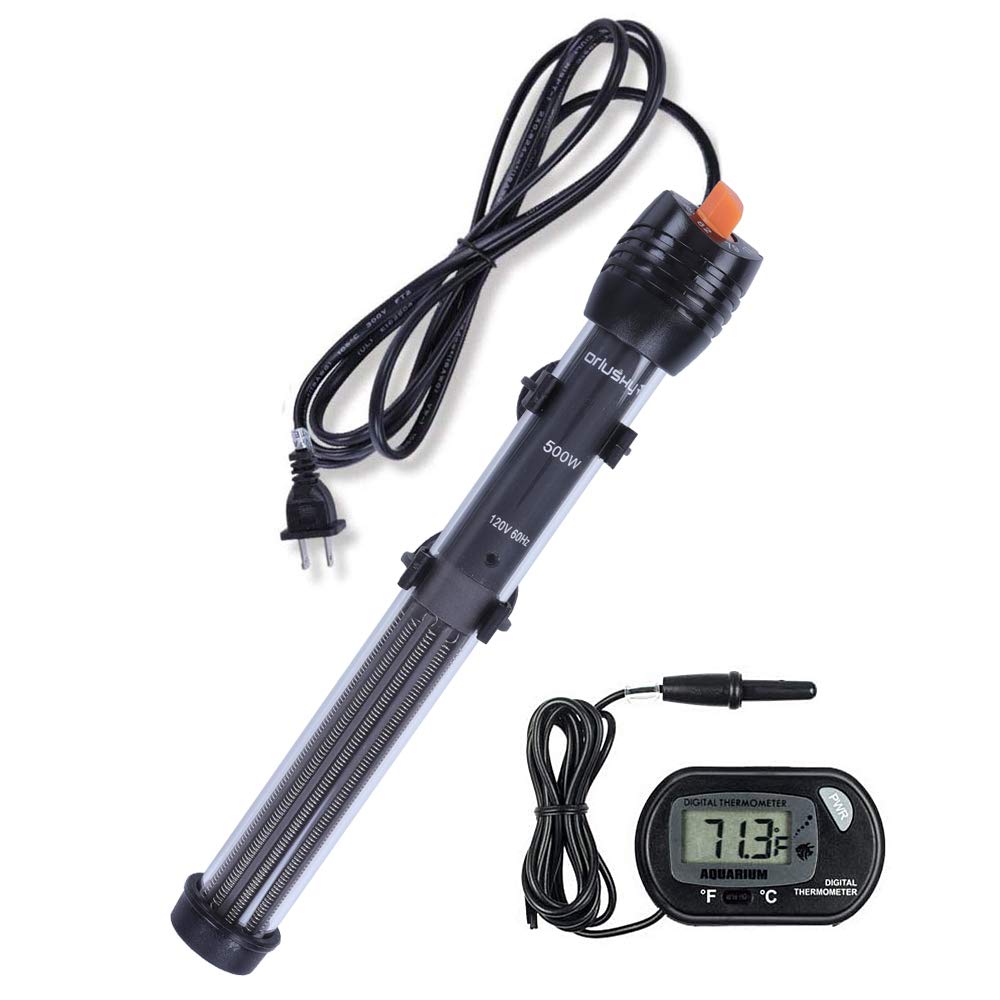 Orlushy Submersible Aquarium Heater,500W Fish Tahk Heater With Adjust Knob Thermostat 2 Suction Cups And Free Thermometer Suitable For Marine Saltwater And Freshwater (500W)