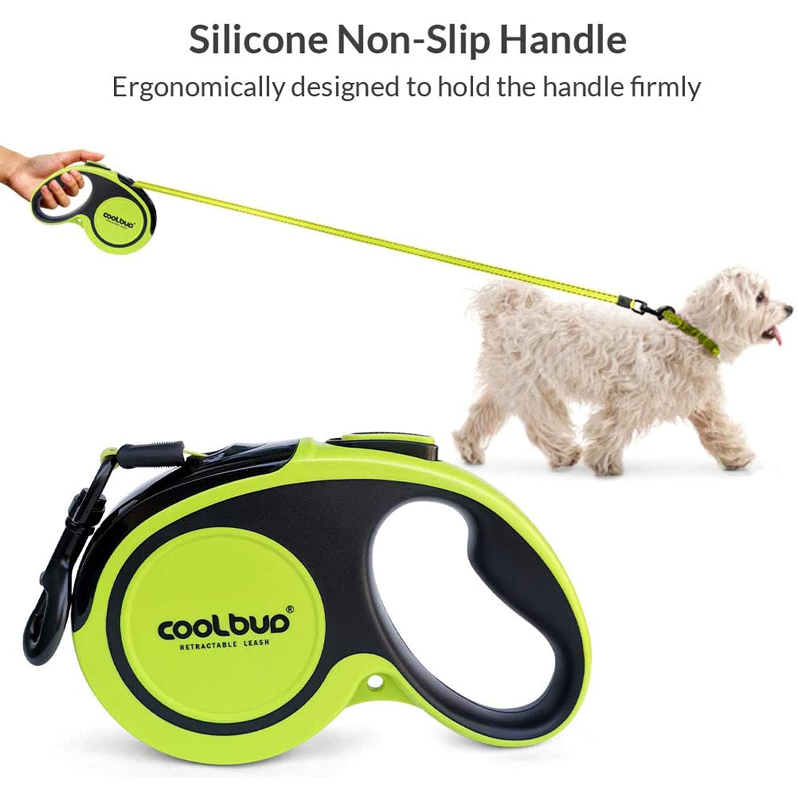 360° Tangle-Free, Heavy Duty Retractable Dog Leash With Anti-Slip Handle; 16 Ft Reflective Strong Nylon Tape; For Large Dog Or Cat Up To 110 Lbs; One-Handed Brake, Pause, Lock (Green, Large)