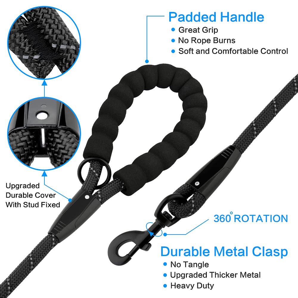 Plutus Pet Long Rope Dog Leash, With Comfortable Padded Handle, Reflective Nylon Heavy Duty Rope Leash, 15Ft 20Ft 30Ft 50Ft 66Ft Dog Training Leash For Small Medium Large Dogs (66Ft, Black)