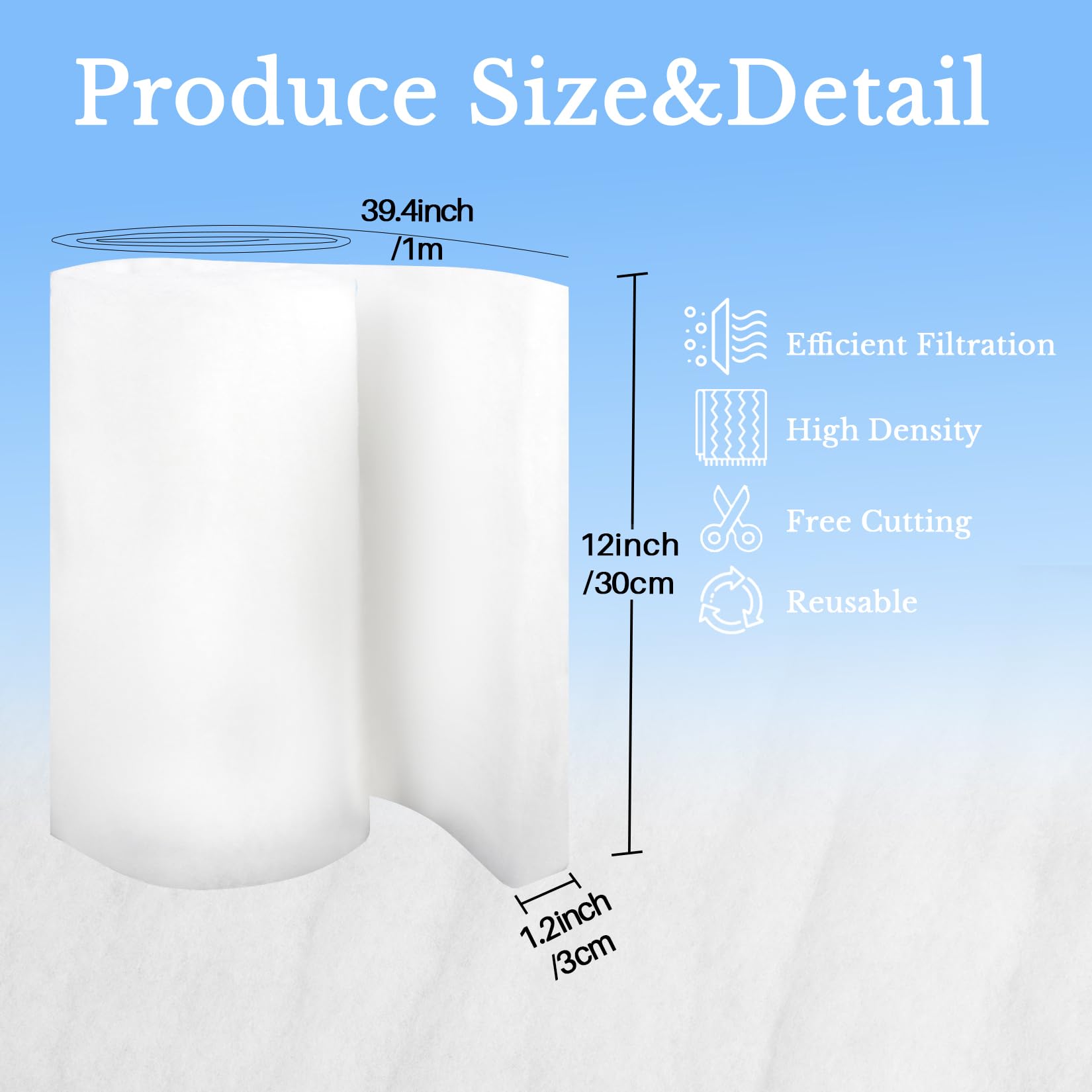 Maqihan Aquarium Filter Pad - Aquarium Filter Media,39.4 X 11.8In Media Roll For Fish Tank, Ponds,Garden, Saltwater,Fershwater,P