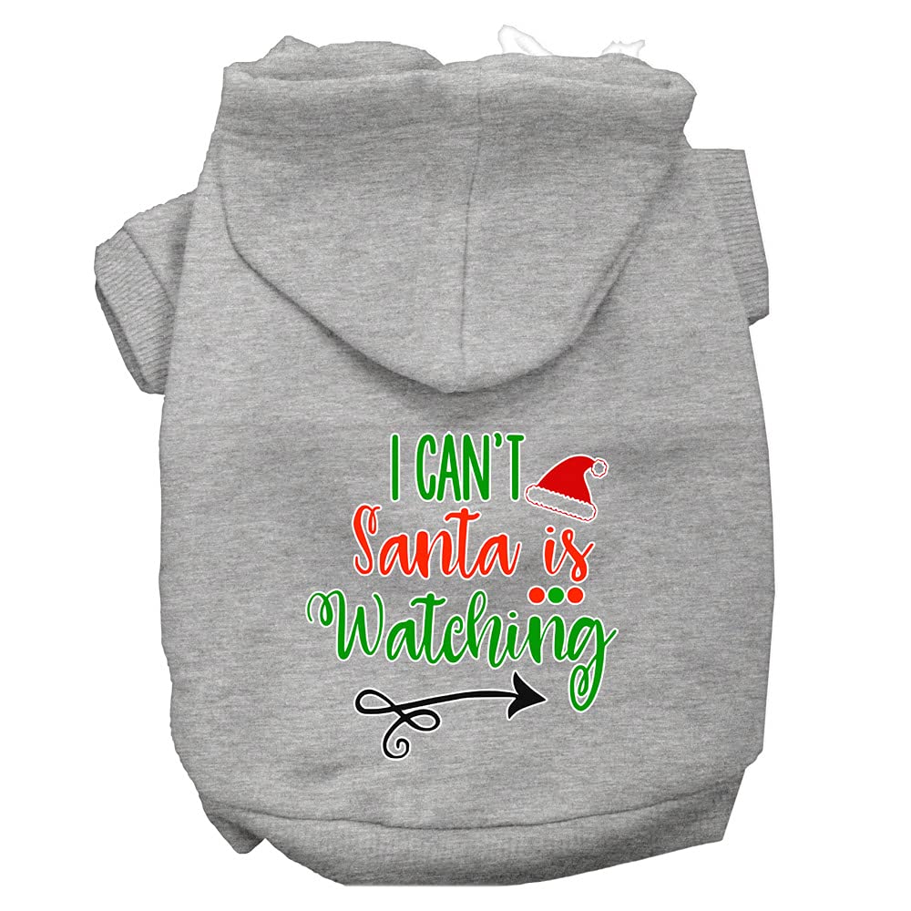 Christmas Pet Dog & Cat Hoodie Screen Printed, &quot;I Can't, Santa Is Watching&quot; Gray XL (14-20 lbs.)