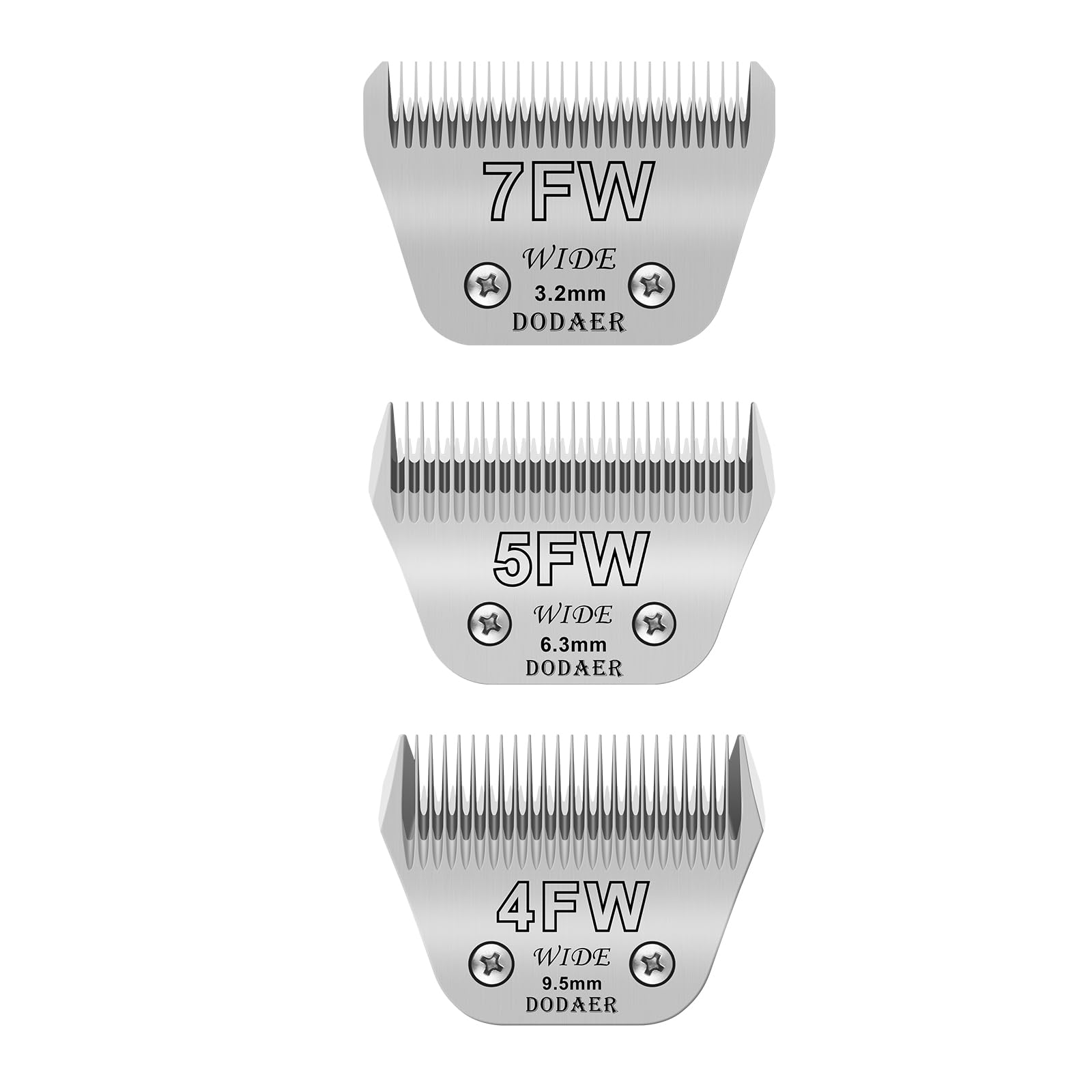 Dodaer 7Fw+5Fw+4Fw Wide Blades For Dog Grooming,Compatible With Andis,Oster A5,Wahl Km10 Clippers,Cutting Length 1/8'' To 3/8'',