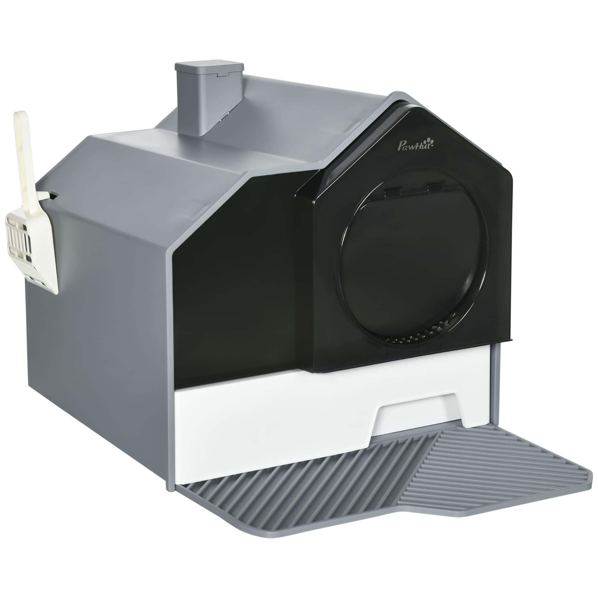 Pawhut Hooded Cat Litter Box With Kitty Litter Mat, Kitty Litter Pan With Odor Control, Easy-Clean Pull-Out Drawer, Handle, Scoo