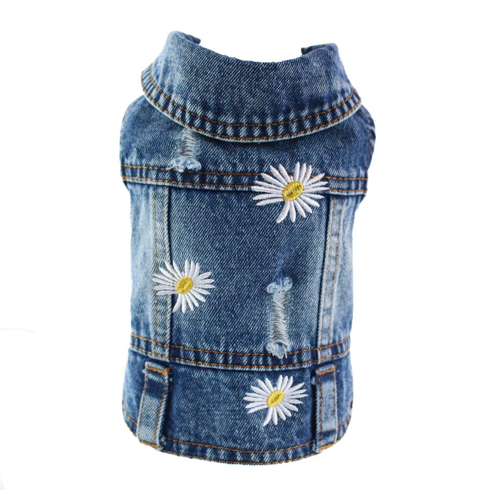 Pet Clothes Denim Dog Costume Summer Cowboy Vest Daisy Shirt Jeans Jacket Puppy Clothing For Chihuahua Yorkies Xs