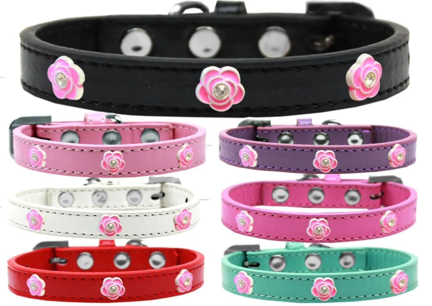 Dog, Puppy & Pet Widget Fashion Collar, Bright Pink Roses Red 16
